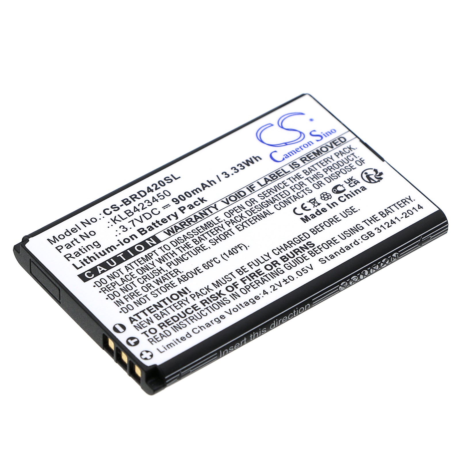 900mAh Replacement Battery for Brondi Amico Stone Pratico Sincero Comfort Phones, 3.7V Li-ion, KLB423450