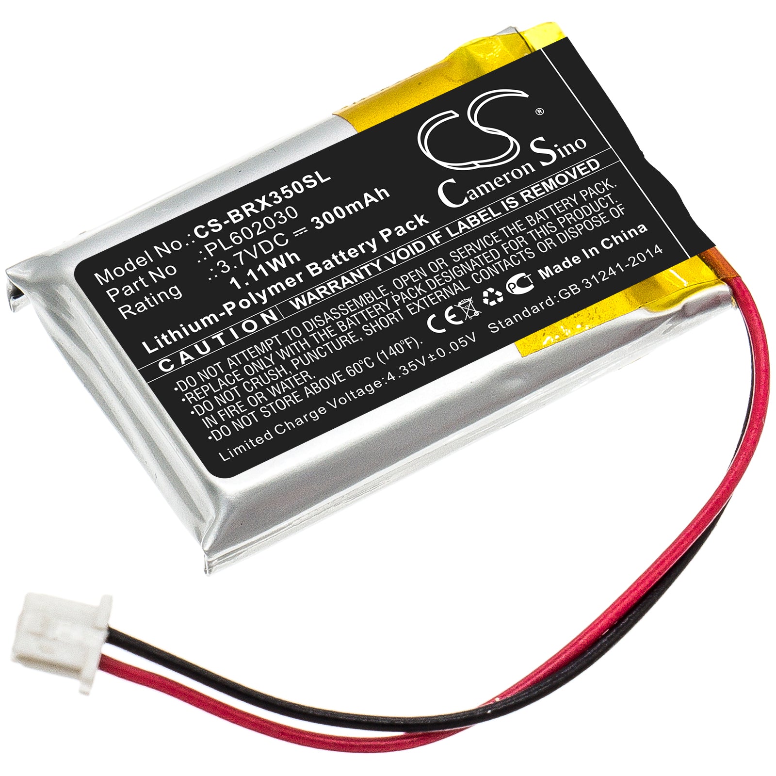 300mAh Replacement Battery for BlueParrott B350-XT Headset - 3.7V Li-Polymer - Extended Talk Time
