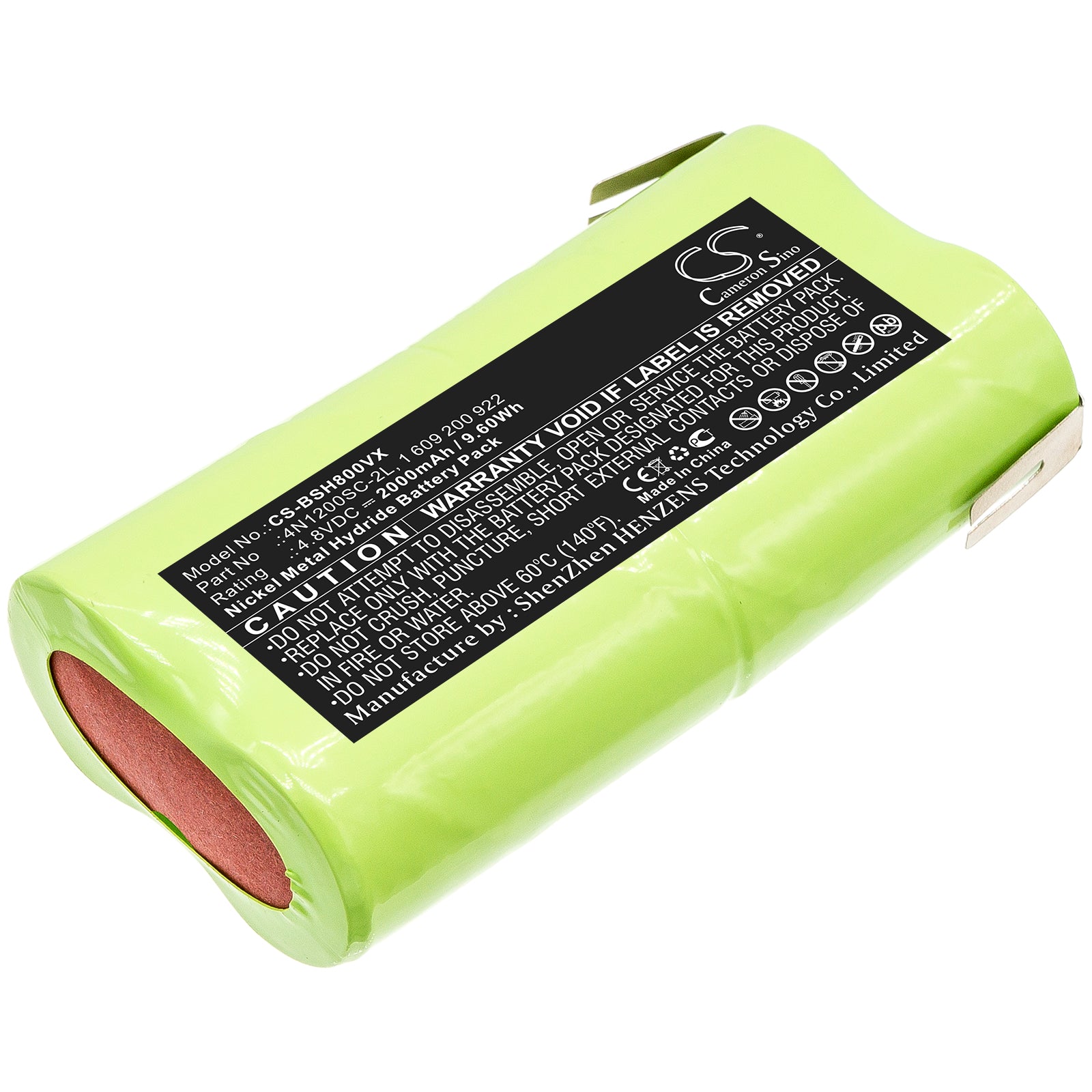 Bosch P800SL Vacuum Battery Replacement - 4.8V 2000mAh Ni-MH Pack (9.6Wh)