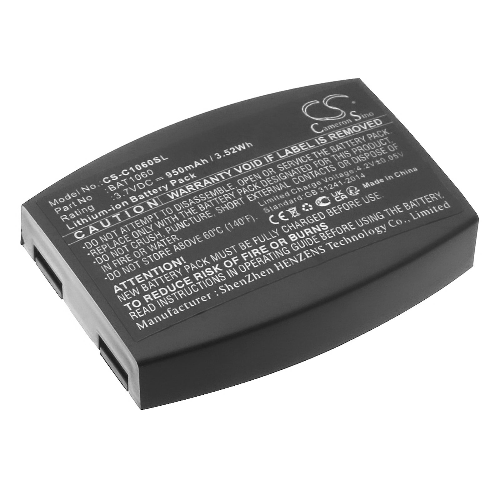 950mAh 3.7V Li-ion Replacement Battery for 3M C1060, RF1060, T-1, XT-1 Headsets - 55.3mm x 40.8mm Size