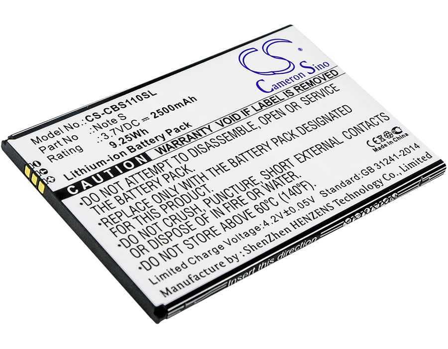 2500mAh Replacement Battery for Cubot Note S Smartphone, 3.7V Li-ion, High Capacity Mobile Power