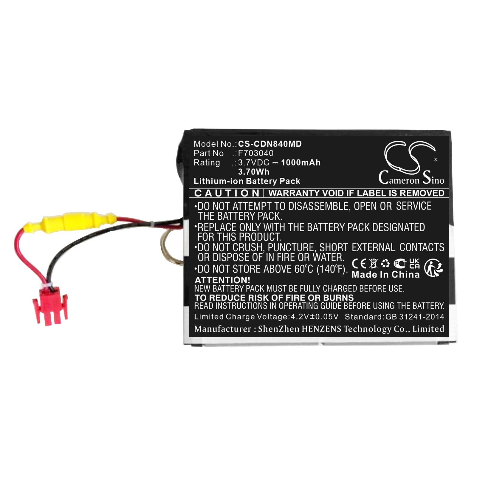 1000mAh Replacement Battery for Covidien Puritan Bennett 840 Ventilator, 3.7V Li-ion, 40.48x29.33x6.80mm Power Supply