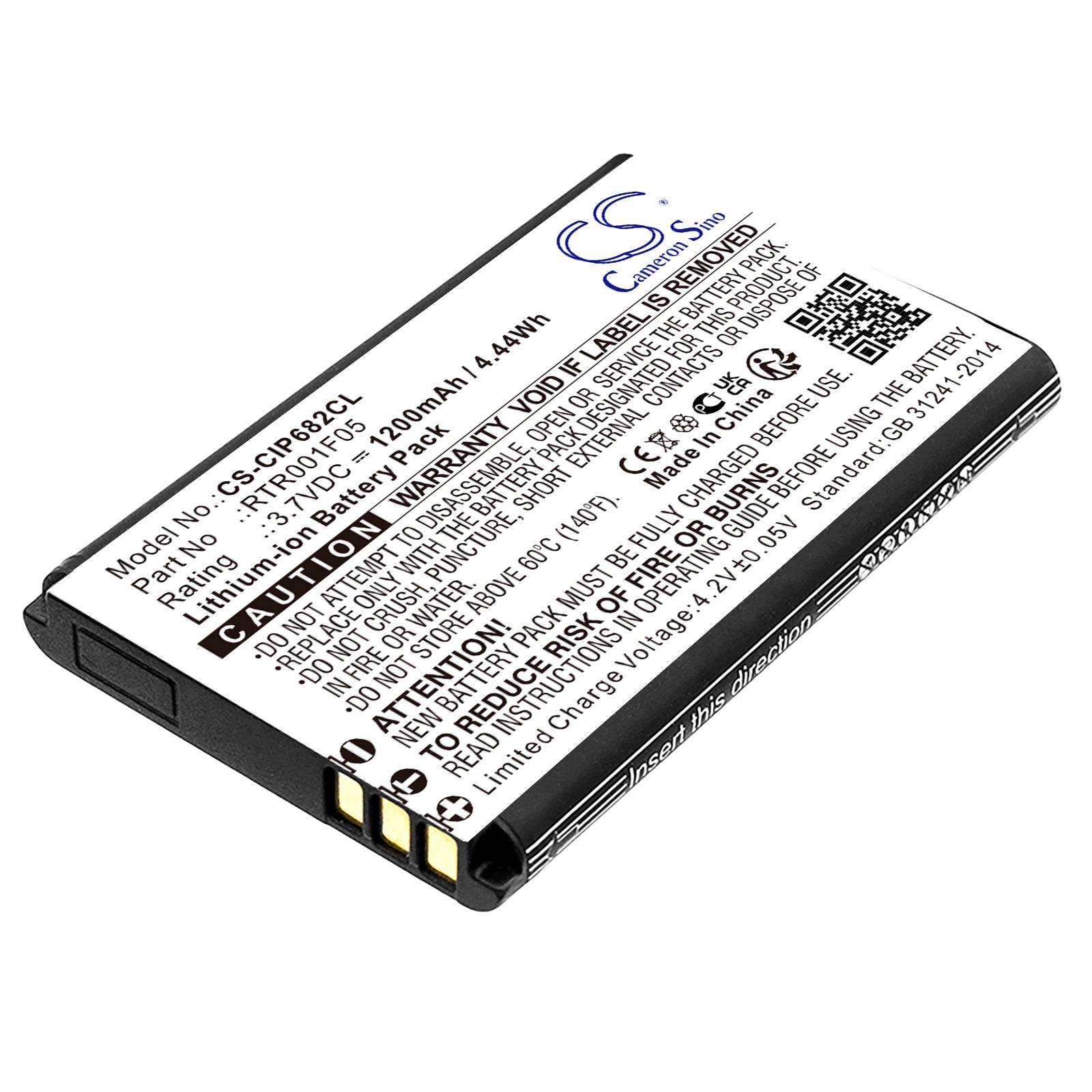1200mAh Replacement Battery for Cisco 6800 & 6825 Cordless IP Phones, 3.7V Li-ion, RTR001F05