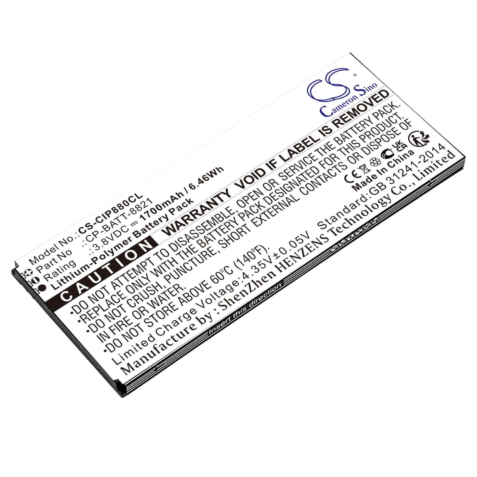 1700mAh Replacement Battery for Cisco 8800 Series Cordless Phone - CP-BATT-8821, 3.8V, Li-Polymer