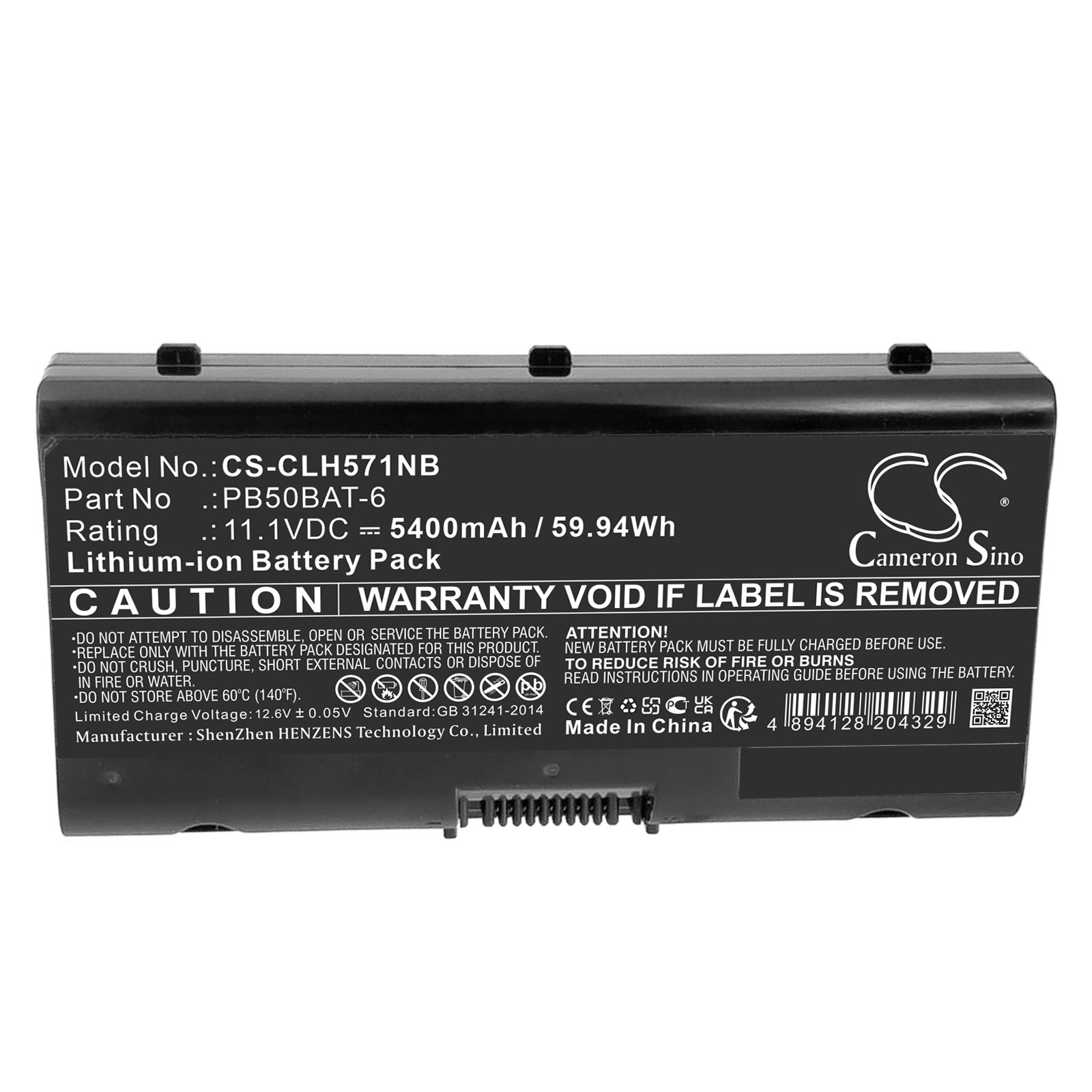 5400mAh Laptop Battery for Cjscope MX-756, Sager NP8377, Clevo NH55ADY, Powerspec 1720 - 11.1V 59.94Wh Li-ion - Replacement