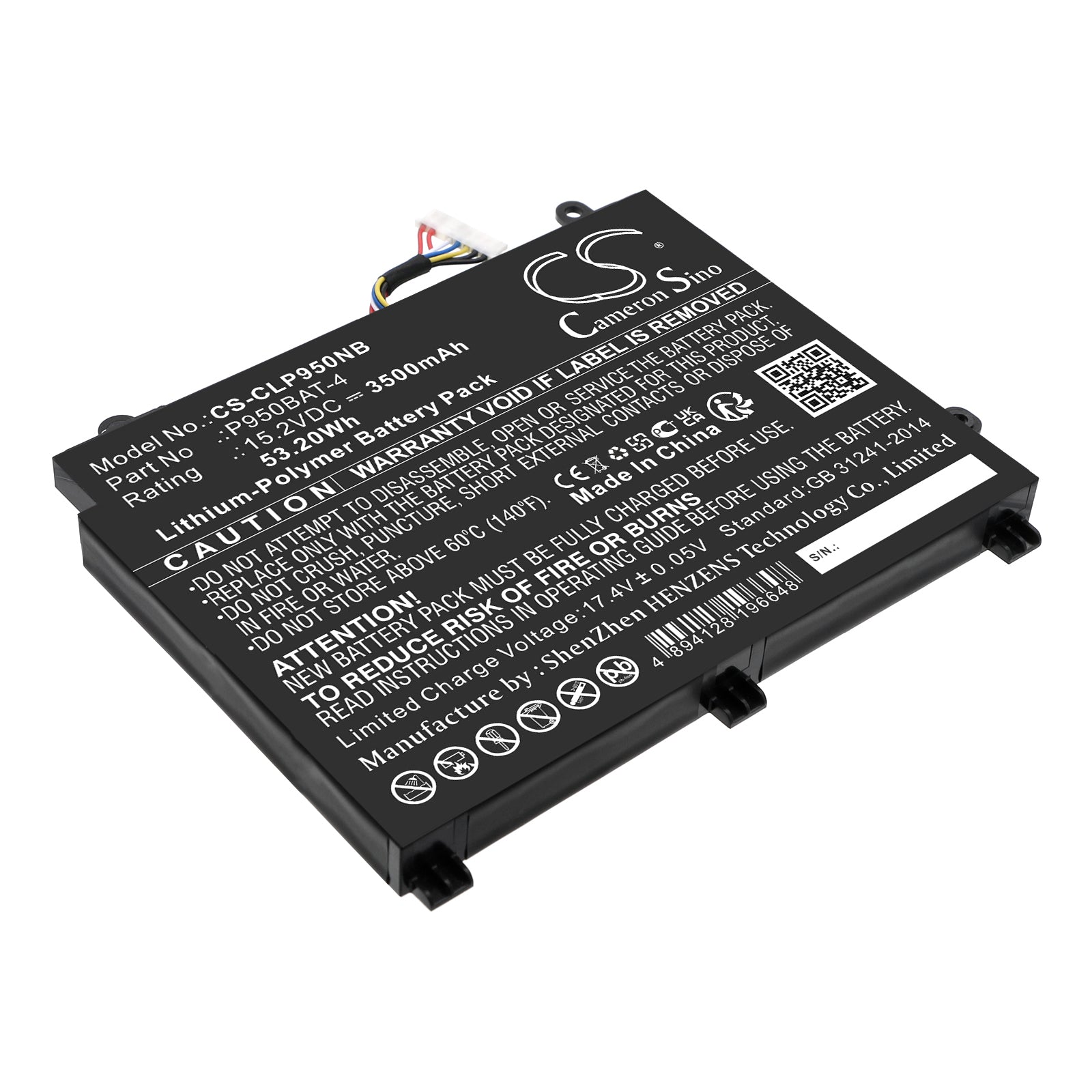 53.2Wh 15.2V Laptop Battery for Clevo P955EP6, P950KP6, P957HR & Sager NP8953 - 3500mAh Li-Polymer Replacement