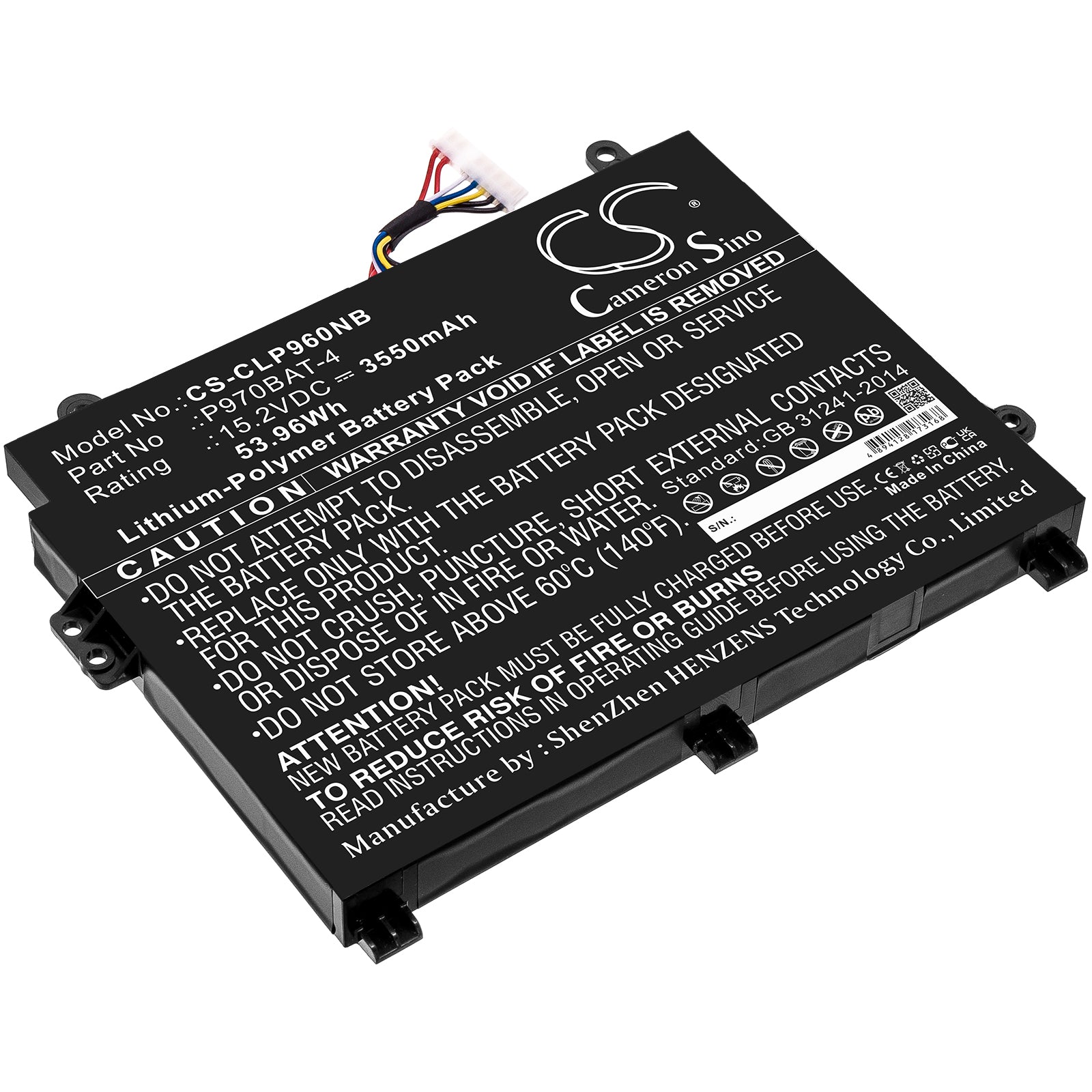 3550mAh Laptop Battery for Clevo P960EN-K, Schenker Key 16/17, Sager NP8955 - 15.2V 53.96Wh Li-Polymer