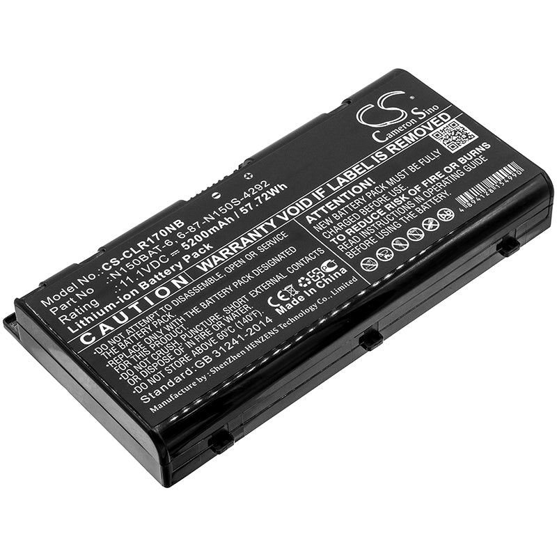 5200mAh Laptop Battery for Clevo N170RD N150 Series - 11.1V 57.72Wh Replacement