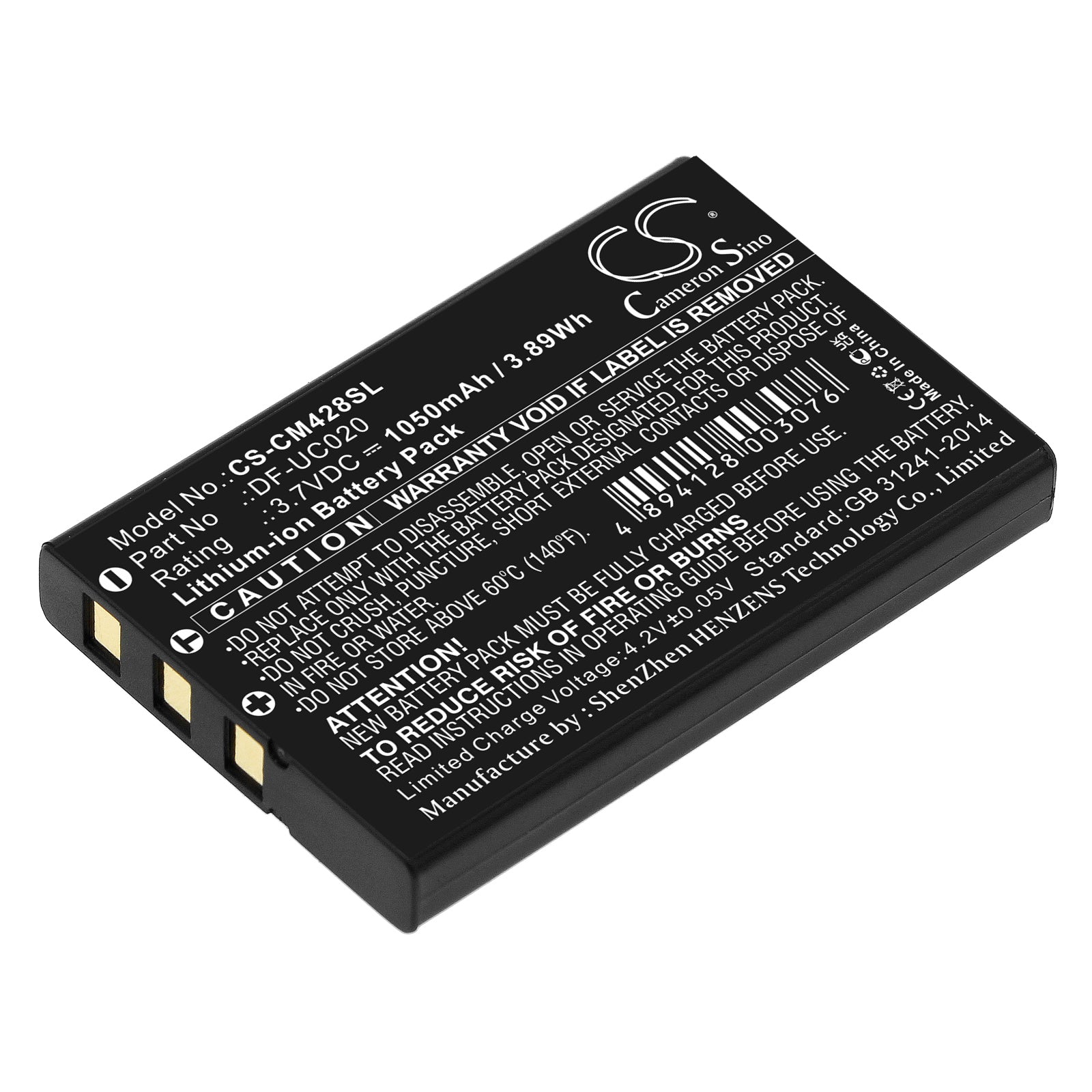 1050mAh Replacement Battery for Creative DiVi CAM 428 MP3 Player, 3.7V Li-ion, 53x36x7mm - Portable Media Player