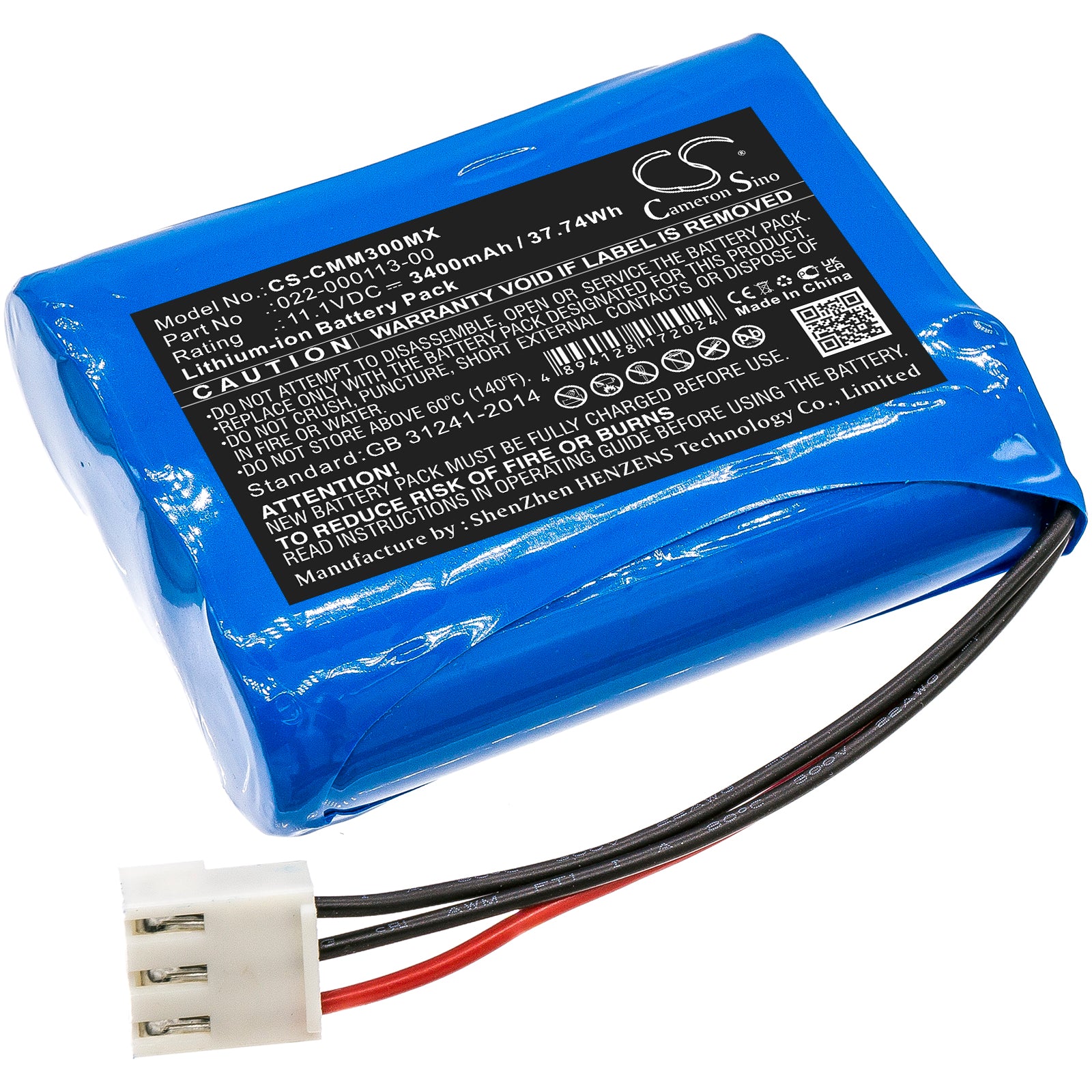 11.1V 3400mAh Li-ion Replacement Battery for COMEN CM300 & M200a Patient Monitor - Medical Grade Power