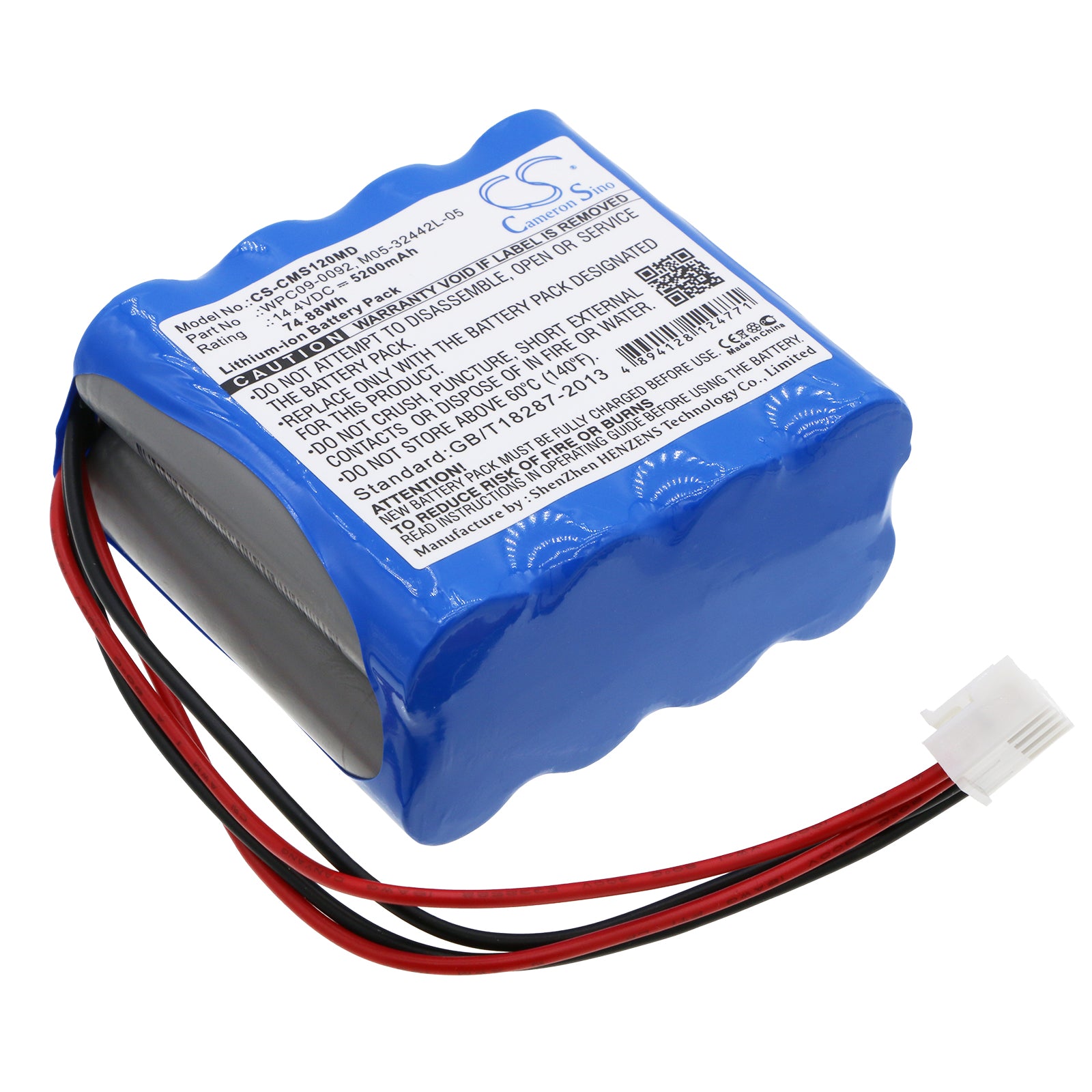 14.4V 5200mAh Li-ion Replacement Battery for CONTEC ECG 1201/G & ECG-1112L/G Medical ECG Monitor, WP-18650-14.4-5200 Compatible