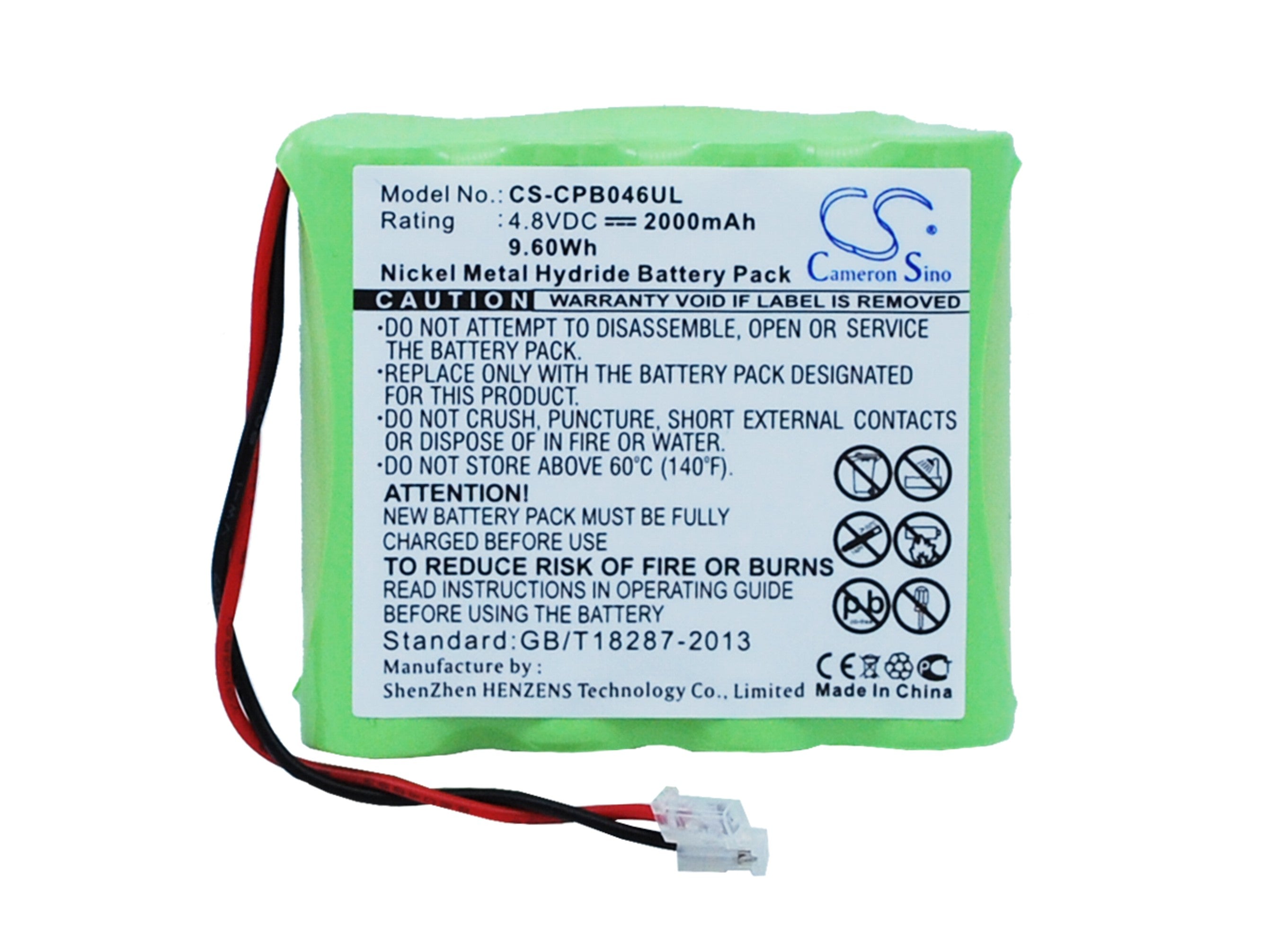 Universal AA 4.8V 2000mAh Ni-MH Cordless Phone Battery Pack - Replacement, 4 x AA, 57.8x52x14.6mm