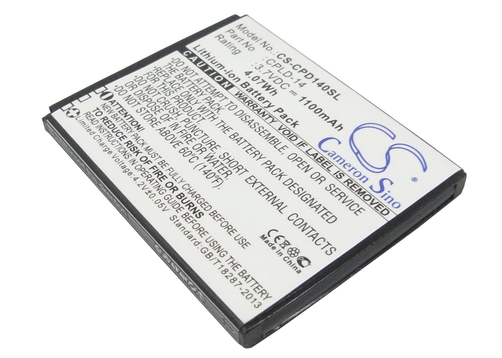 1100mAh 3.7V Li-ion Replacement Battery for Coolpad 8150D, Coolpad 8150S Smartphones - CPLD-14 Spec