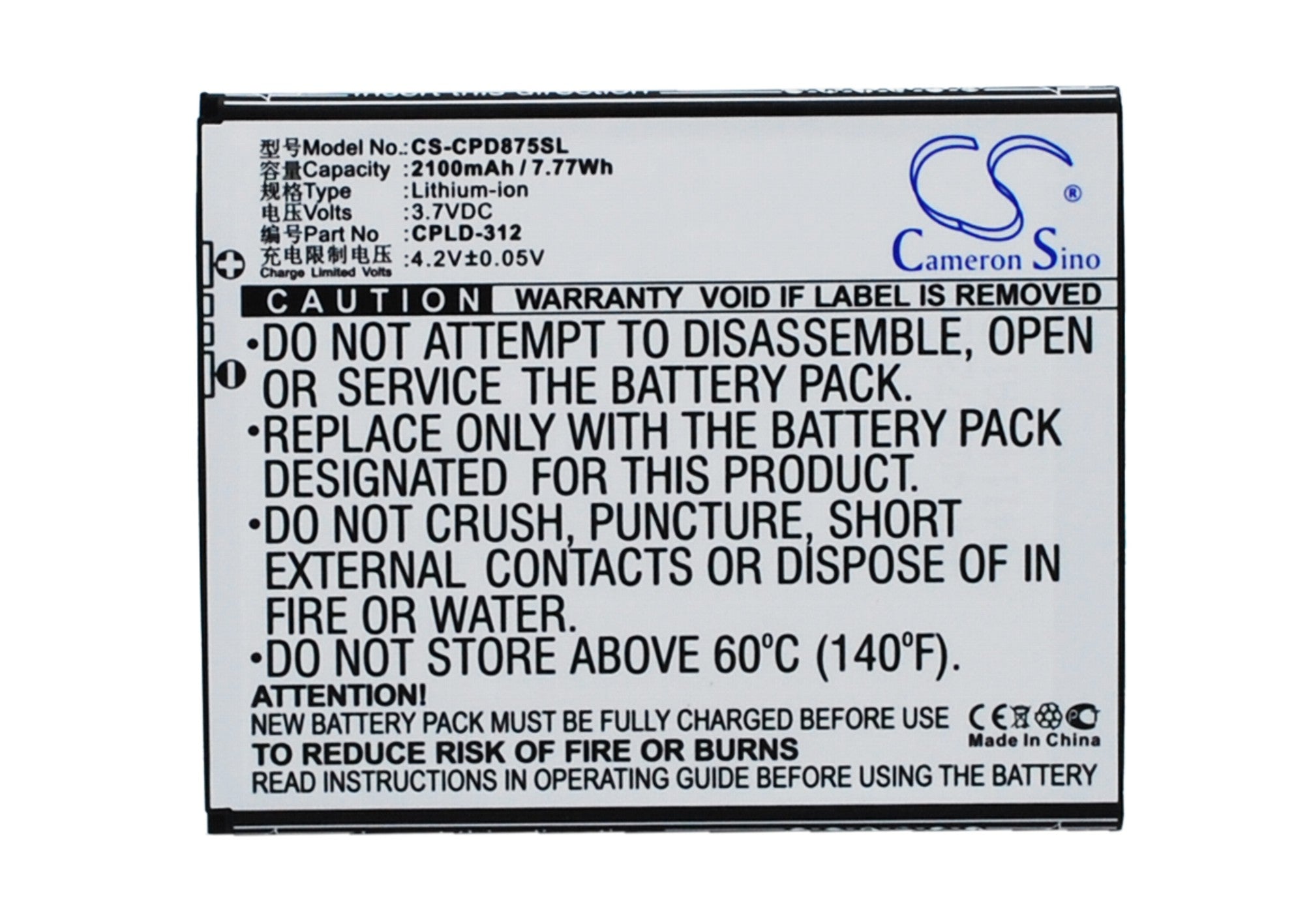 2100mAh 3.7V Li-ion Replacement Battery for Coolpad 5910, 5950, 8750, 7296, F2, 8675, 8675HD, 4G NOTE, 5951, 5891Q, Yureka Mobile