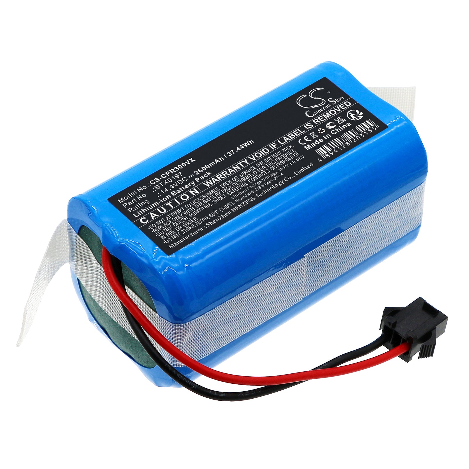2600mAh 14.4V Li-ion Replacement Battery for Concept VR3000, Mellerware, Ultenic Robot Vacuums - Extended Run Time