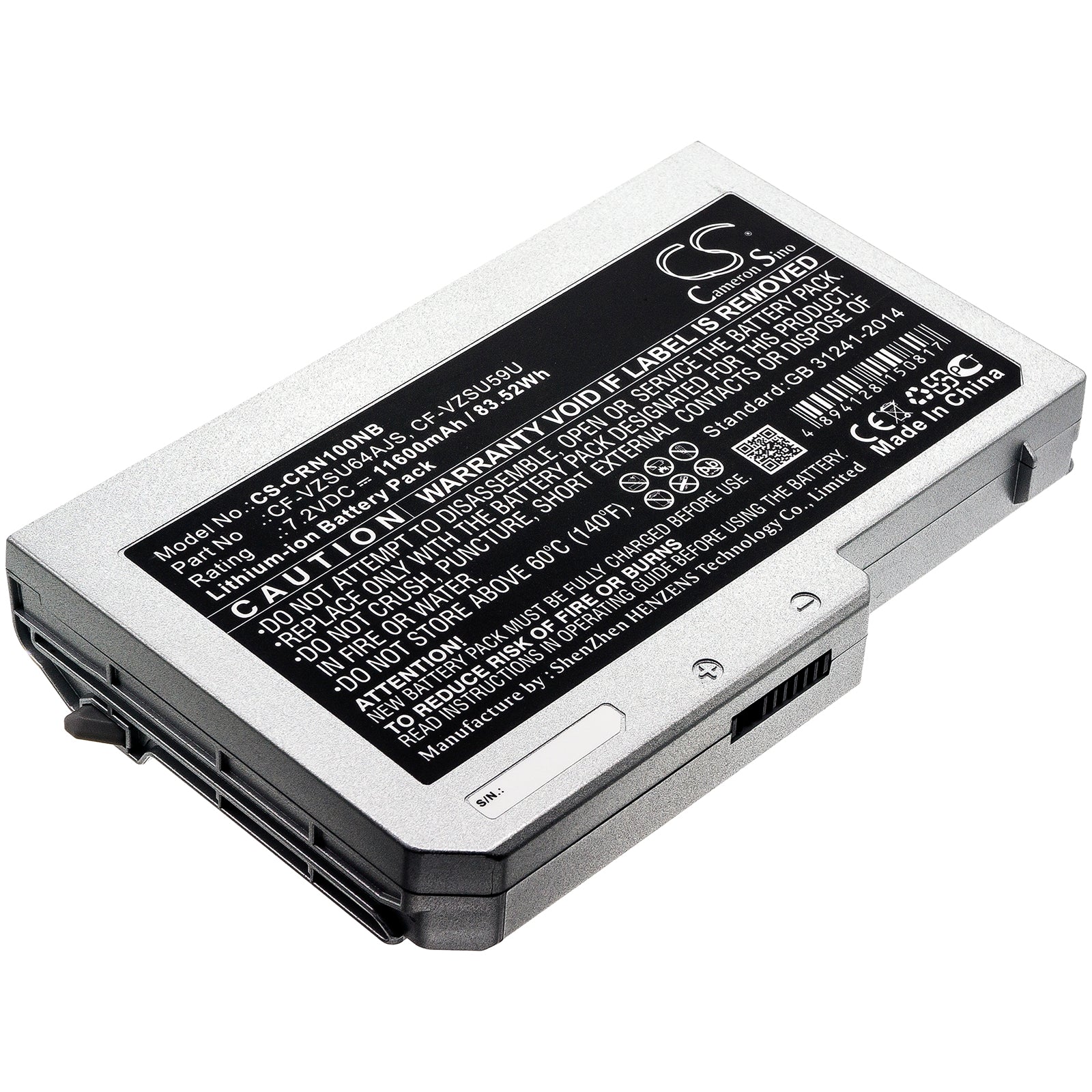 11600mAh Battery for Panasonic Toughbook CF-N10 CF-S10 - 7.2V 83.52Wh Li-ion Replacement Notebook Power Pack
