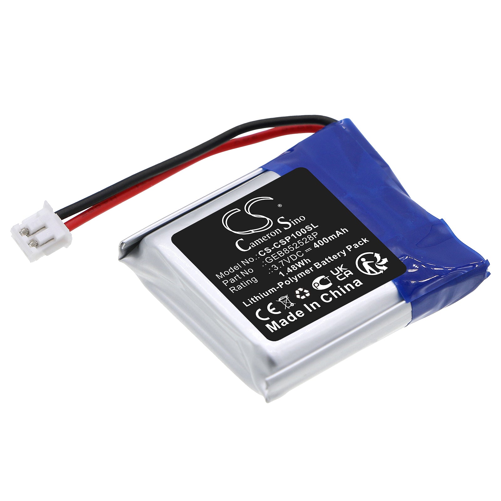 400mAh Battery for Conversor Pro Wireless Headset: GEB852528P Replacement - Transmitter/Receiver, 3.7V, 1.48Wh