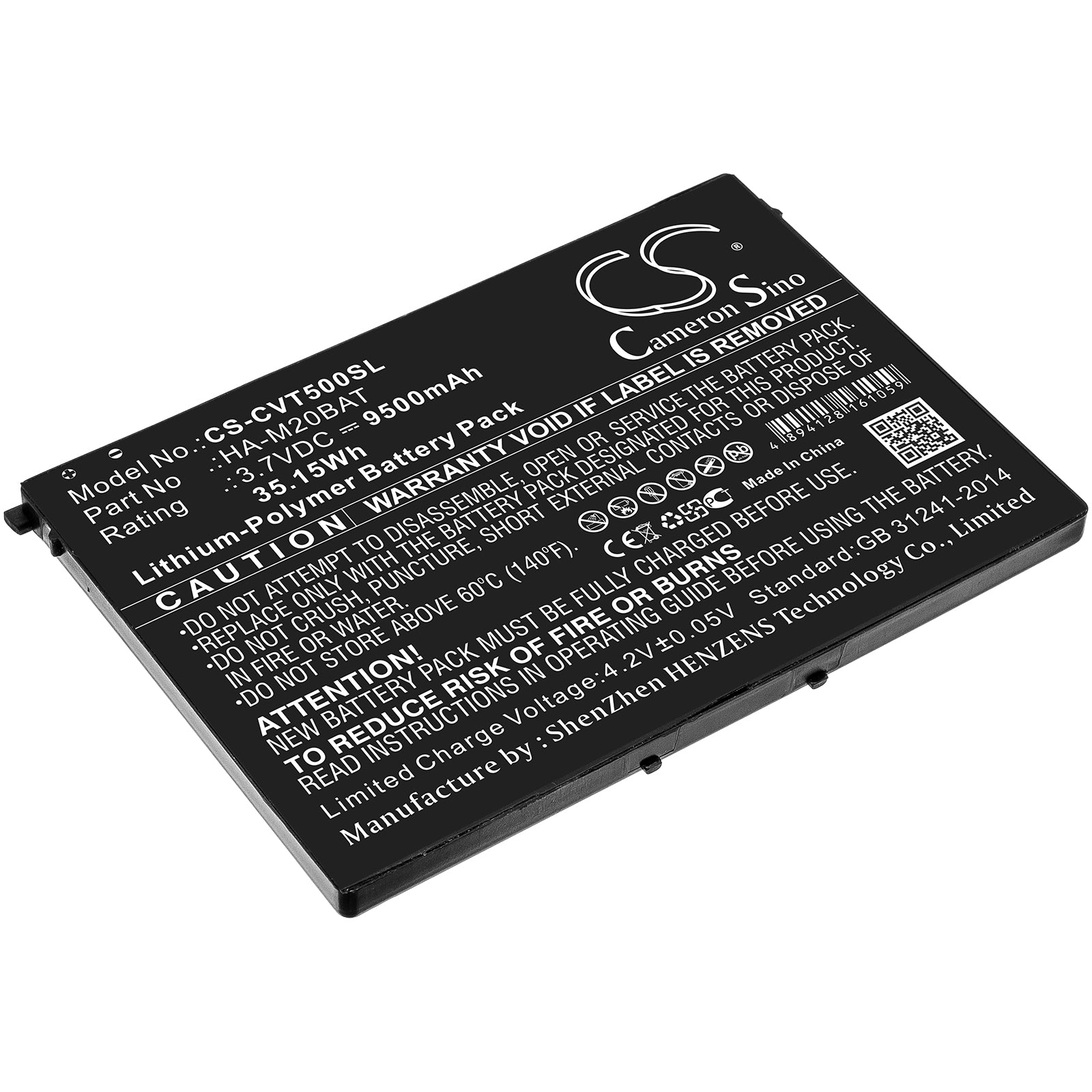 9500mAh Replacement Battery for Casio V-T500 Tablet, 3.7V 35.15Wh, Li-Polymer, HA-M20BAT Compatible