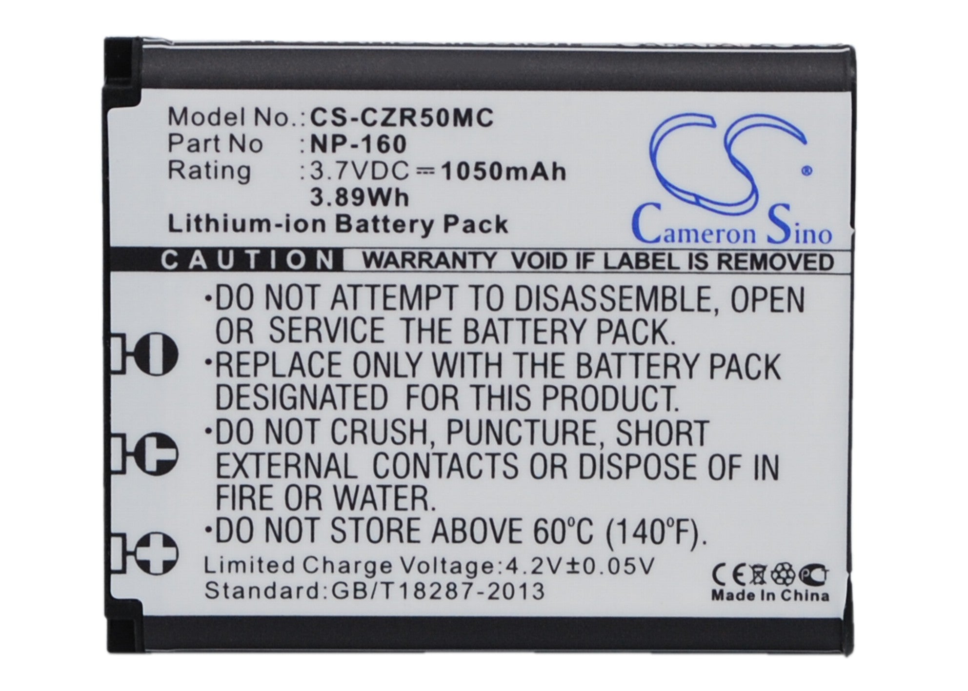 1050mAh Replacement Battery for Casio Exilim EX-ZR50 ZR60 ZS220 Digital Camera - 3.7V Li-ion NP-160 Compatible