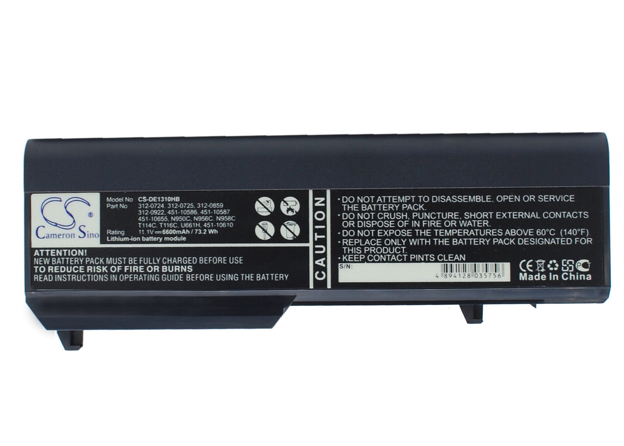 DELL Vostro 1310/1510/2510/1320/1520 Laptop Battery - 11.1V 6600mAh Li-ion Replacement (PP36L/PP36S)