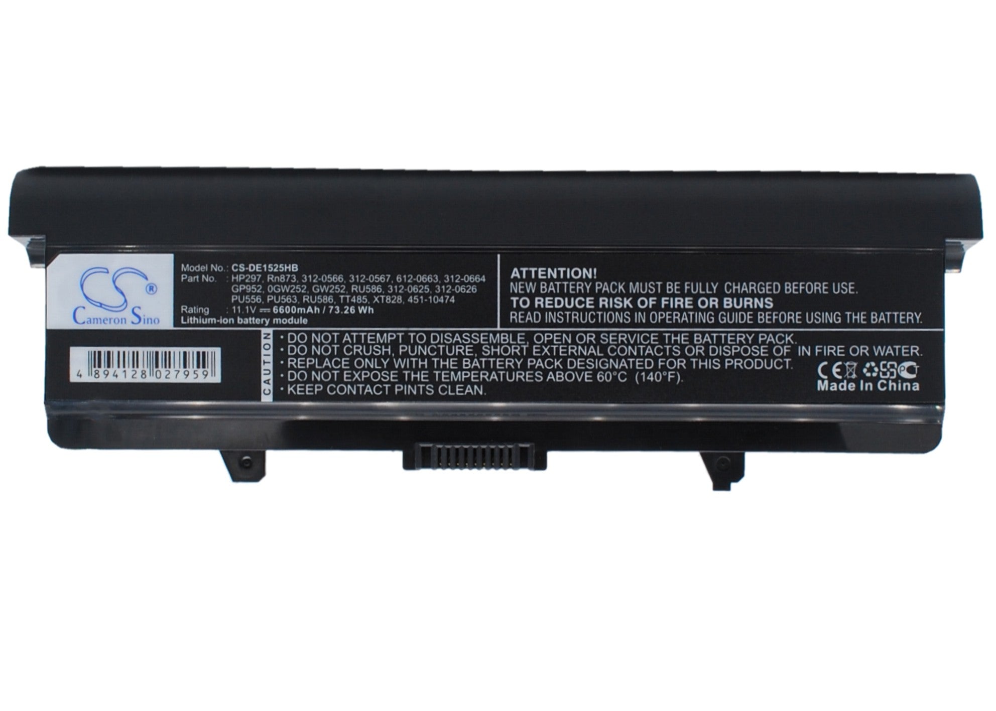 6600mAh Extended Laptop Battery for Dell Inspiron 1525/1545 & Vostro 500 - 11.1V Li-ion