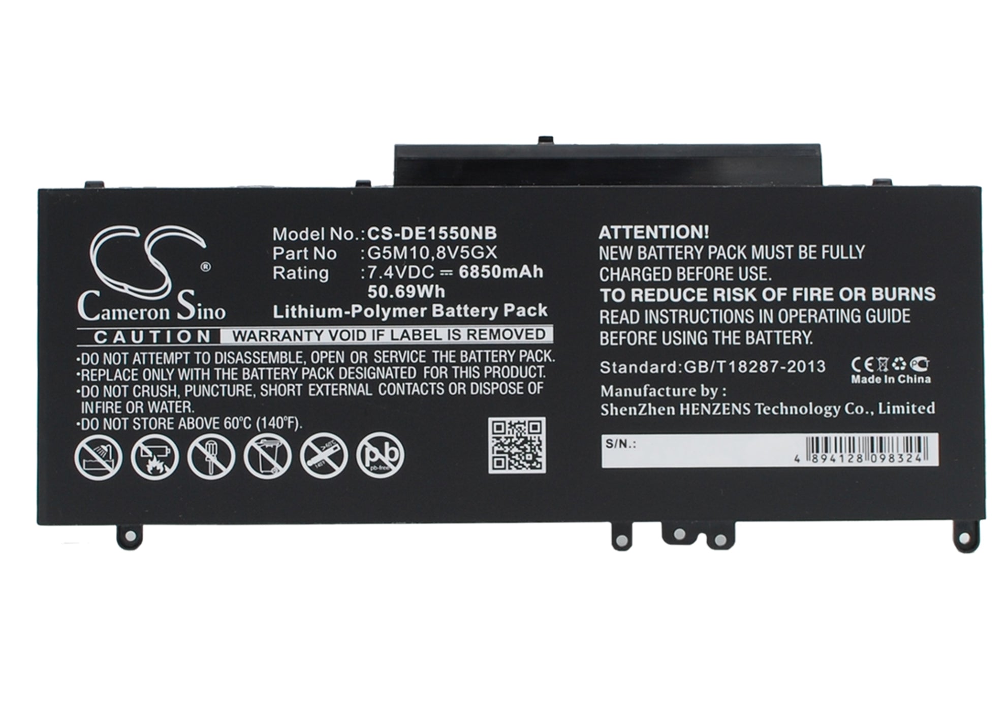 Dell Latitude 3150 5450 Battery: G5M10 Replacement - 6850mAh, 50.69Wh Li-Polymer - Fits E5250, E5550, 3160, 7V69Y