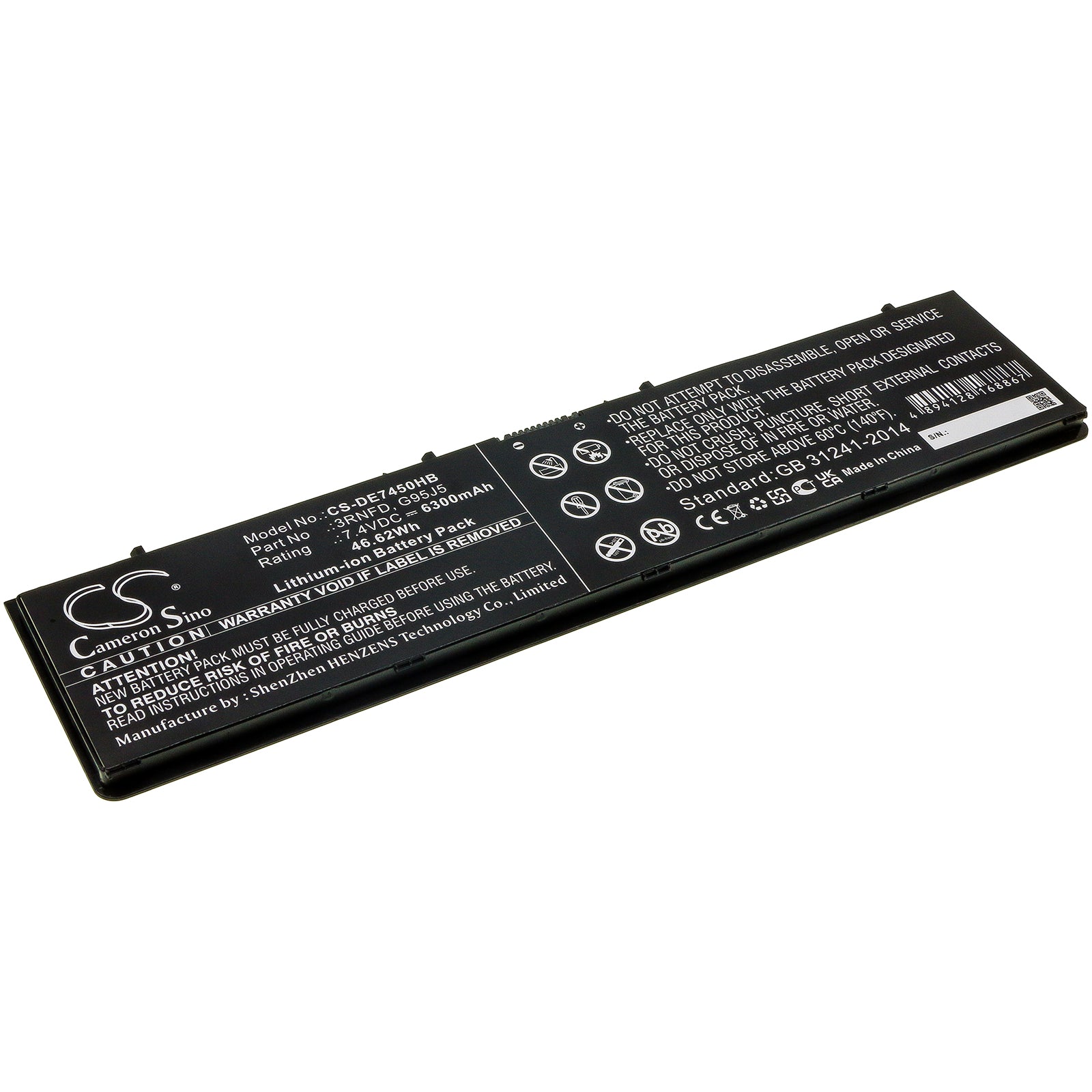 6300mAh Extended Life Laptop Battery for DELL Latitude E7450, E7250, E7440 - 7.4V 46.62Wh Li-ion Replacement - 3RNFD, G95J5, V8XN3