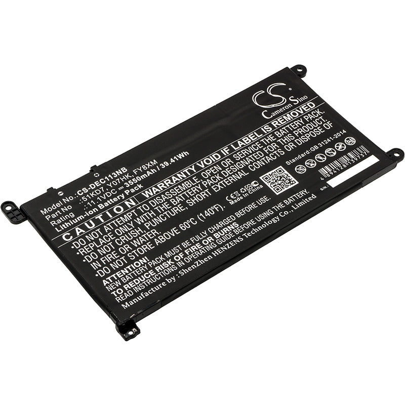 3550mAh Laptop Battery Replacement for DELL Chromebook 11 3180 3189 3100 - 51KD7 Y07HK FY8XM - 11.1V Li-ion
