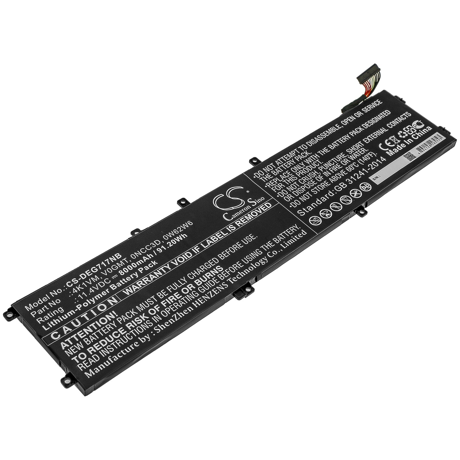 91.2Wh Laptop Battery for DELL G7 17 7700 - V0GMT 0NCC3D 4K1VM 0W62W6, 11.4V Li-Polymer, 8000mAh - Replacement