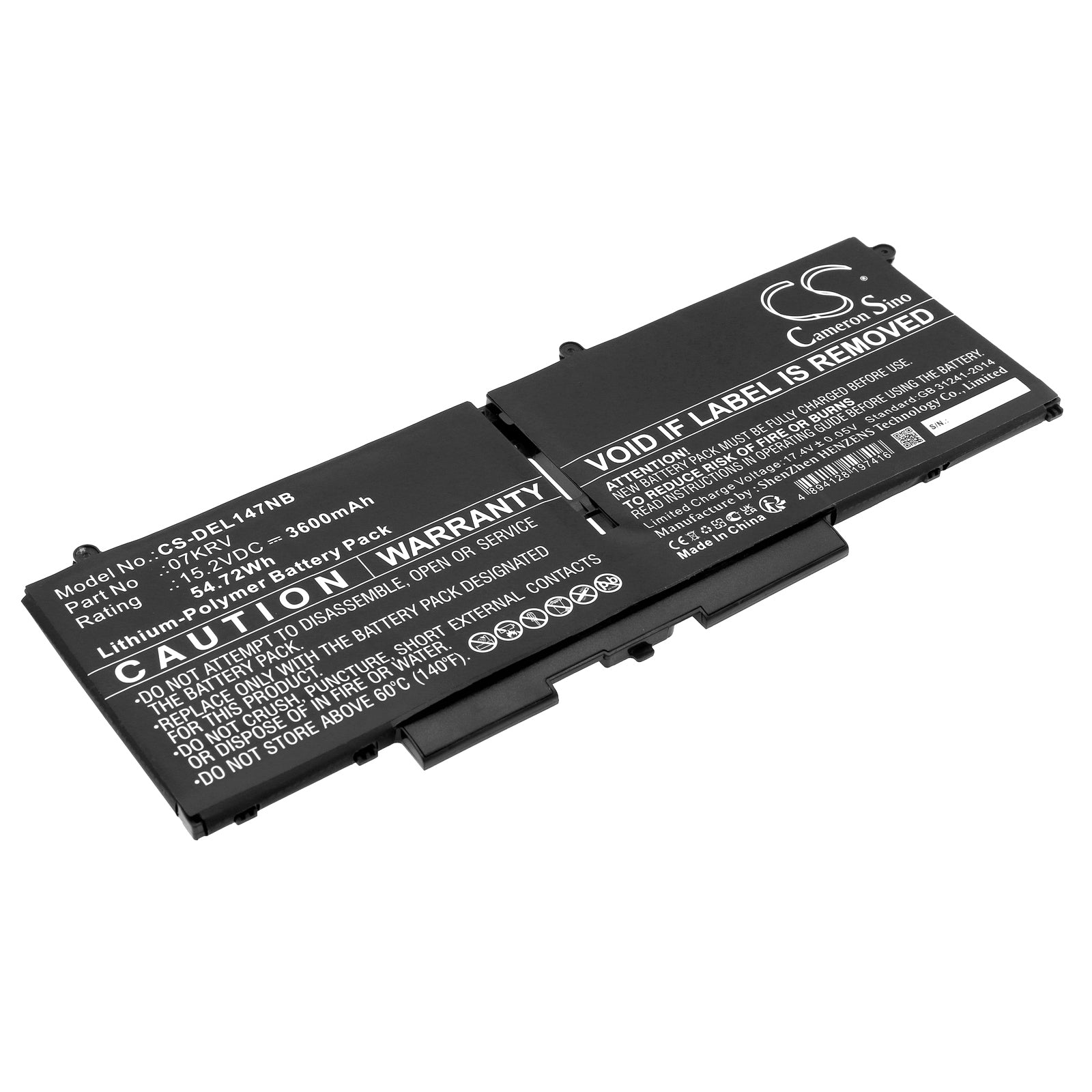 54.72Wh Laptop Battery for DELL Latitude 7430 & 7530 - 3600mAh, 15.2V Li-Polymer - Replacement for 07KRV & H4PVC