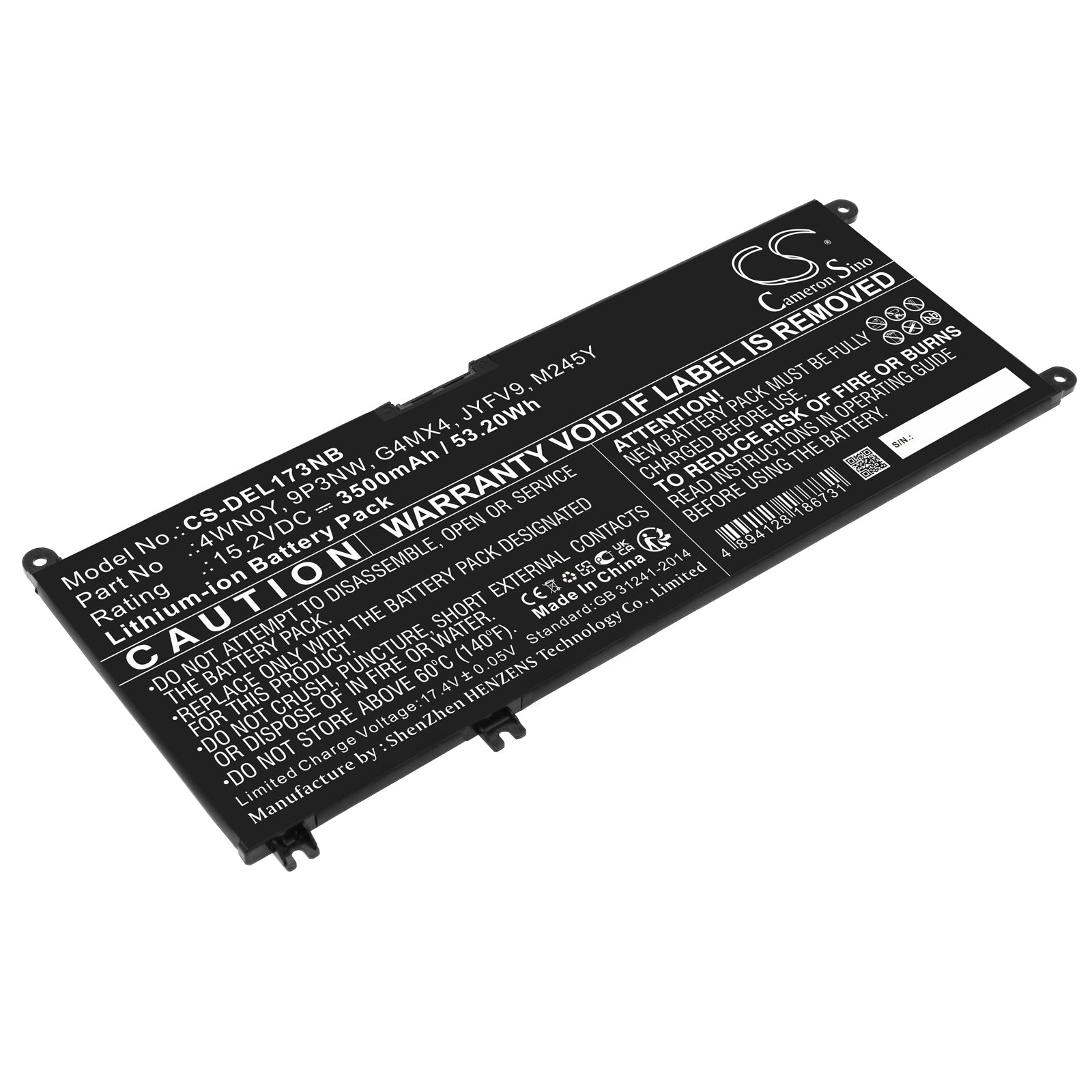 53.2Wh Dell Inspiron 13 7577 7779 7778 7353 Laptop Battery - 15.2V 3500mAh Li-ion Replacement