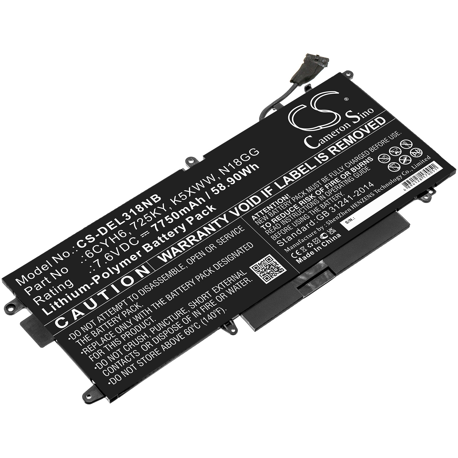 7750mAh Li-Polymer Battery for Dell Latitude 5289 E5289 L3180 N003L7390 - 7.6V 58.90Wh Laptop Replacement