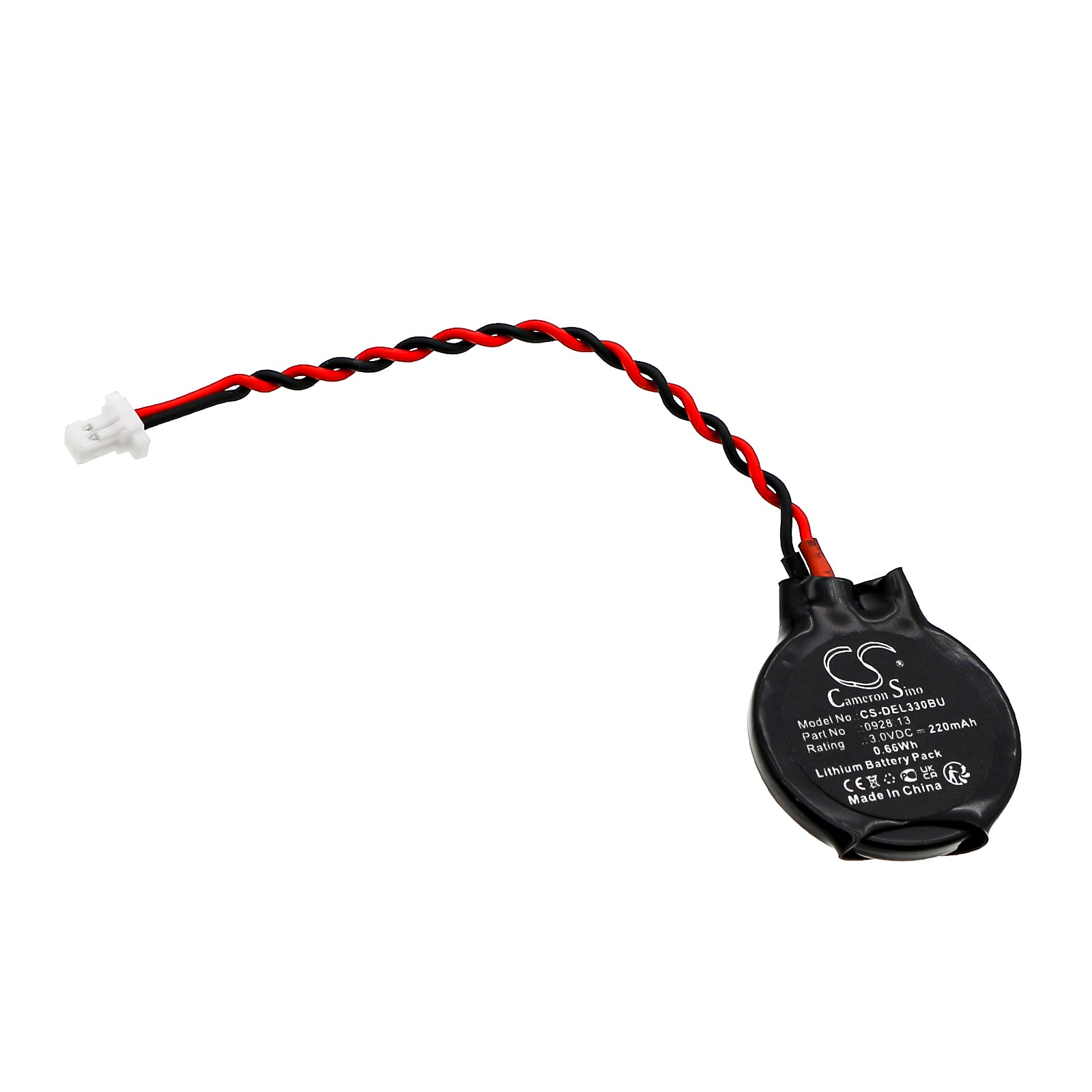 CMOS Battery for DELL Latitude - 3330, E4310, E5420, E6410, E6510 - 3V Lithium Backup - Replaces 0928.13, 0.66Wh