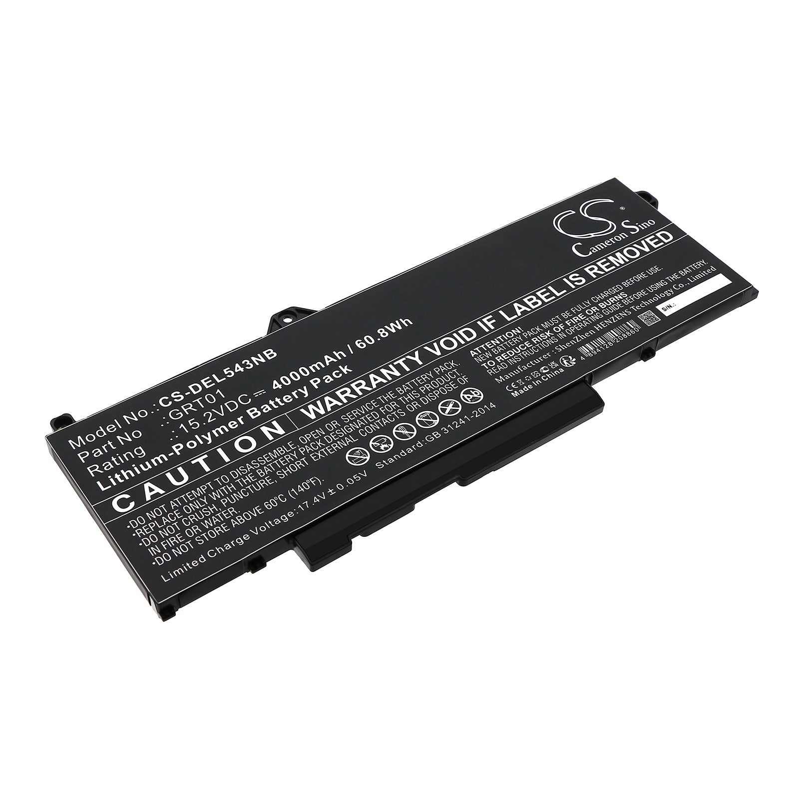 60.8Wh Li-Polymer Battery for Dell Latitude/Precision - GRT01/53XP7, 15.2V 4000mAh - Laptop Replacement