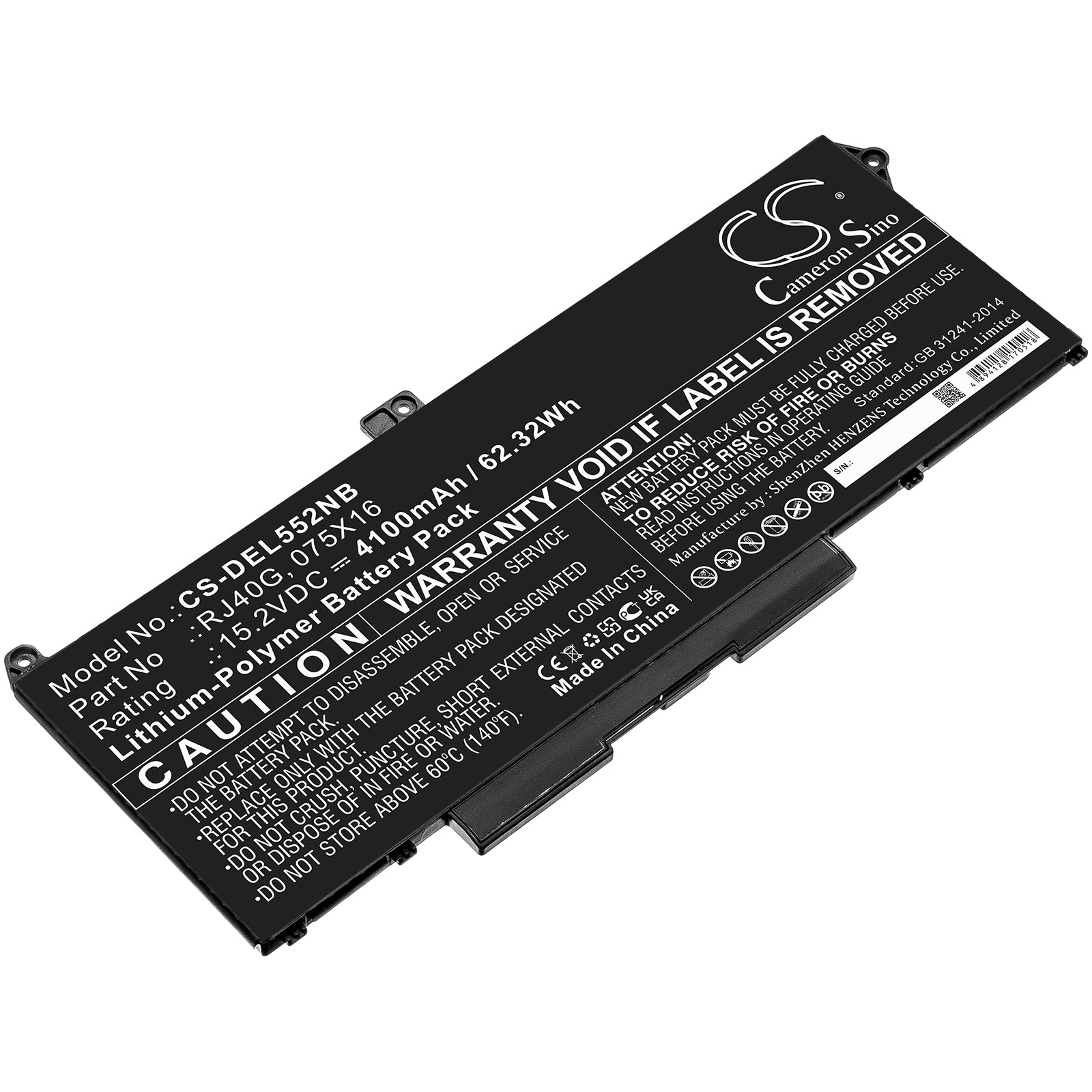 62.32Wh 15.2V Li-Polymer Replacement Battery for DELL Precision 15 3560 & Latitude 5000 Series Laptops (4100mAh)