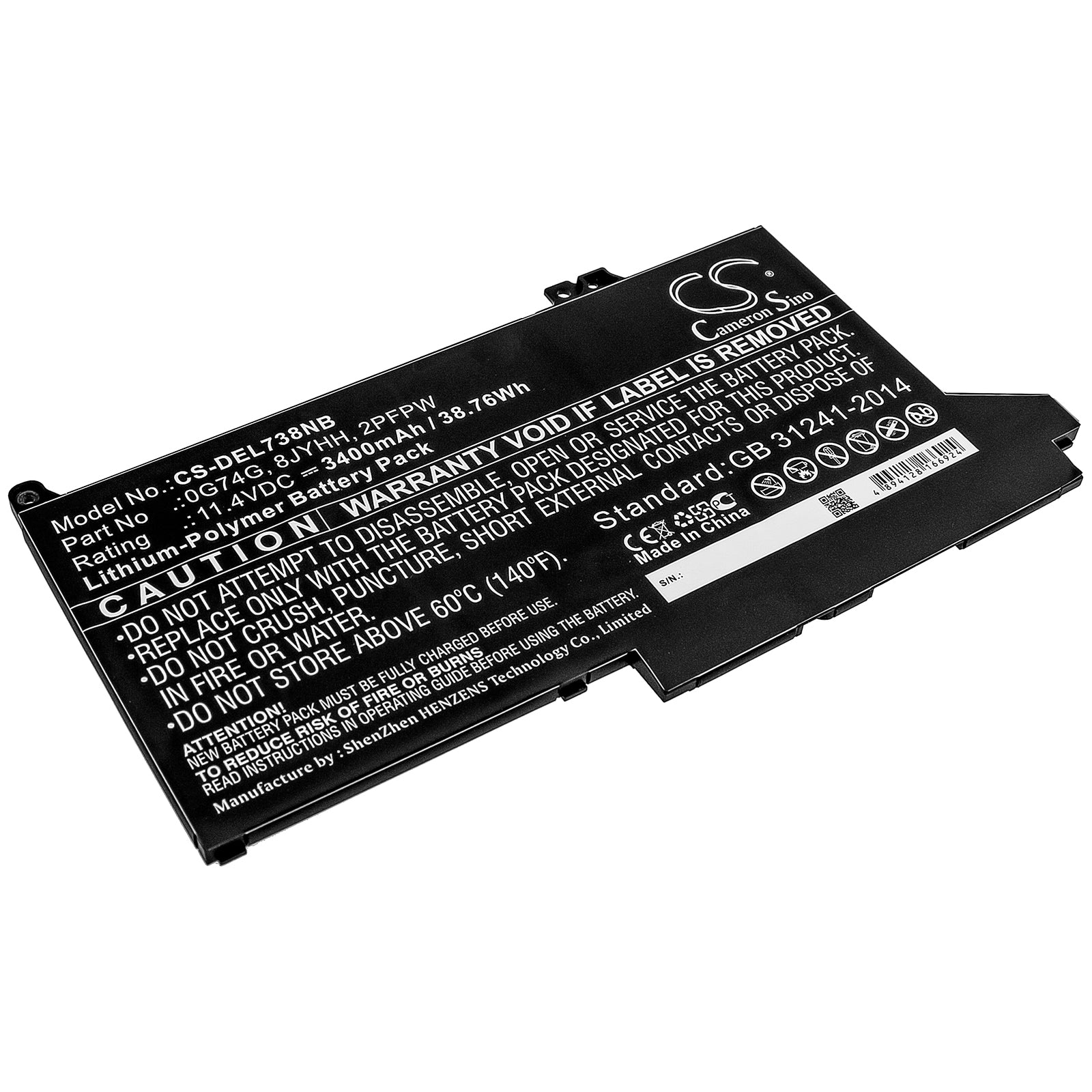 3400mAh Laptop Battery for DELL Latitude 7280 7480 5300 7300 7400 Series - 11.4V 38.76Wh Li-Polymer Replacement