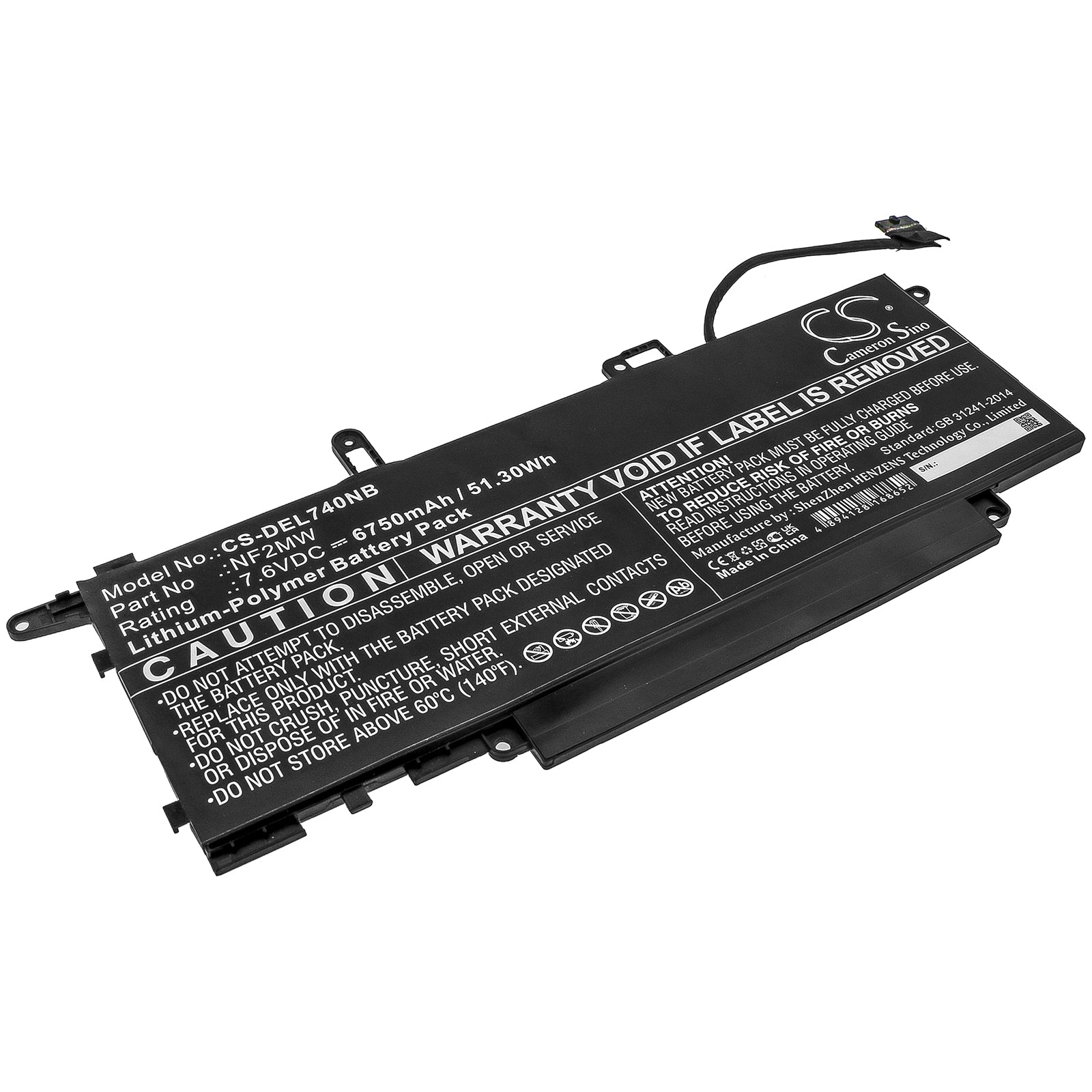 6750mAh Replacement Battery for DELL Latitude 7310, 7400, 7410, 9410 2-in-1 Laptop - 7.6V 51.3Wh, NF2MW