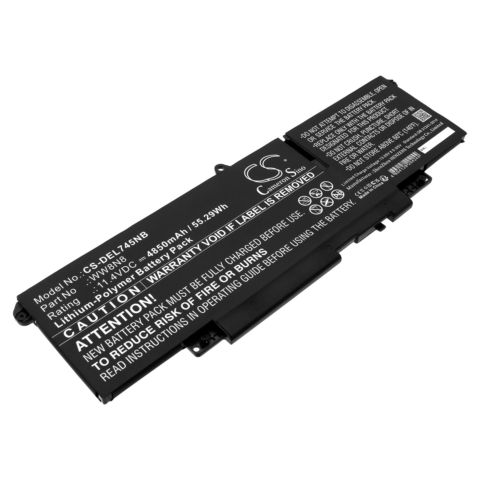 4850mAh Laptop Battery for DELL Latitude 7450/7640/7440/7340 Series - 11.4V 55.29Wh Li-ion - Replacement