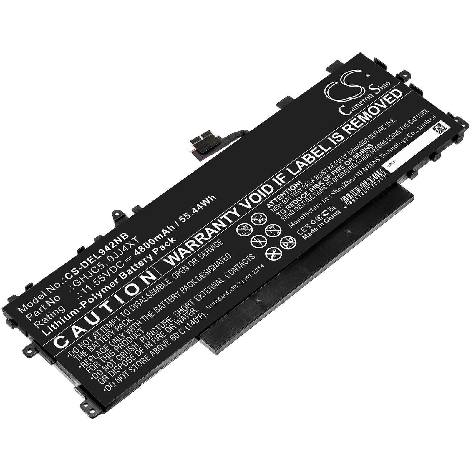 4800mAh Laptop Battery for DELL Latitude 9420 2-in-1 - 55.44Wh 11.55V Li-Polymer - Replacement for DELL GHJC5, 0JJ4XT