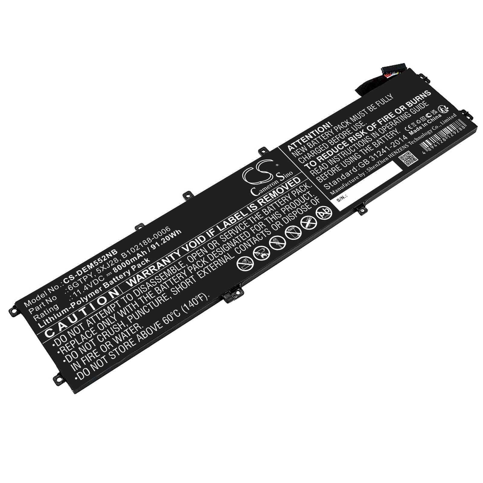 91.2Wh 8000mAh Replacement Laptop Battery for Dell XPS 15 & Precision 55XX Series