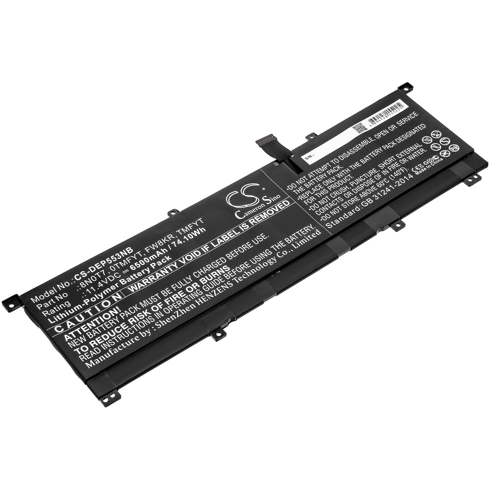 74.1Wh Battery for DELL Precision 5530 2-in-1 & XPS 15-9575 - 6500mAh 11.4V Li-Polymer Replacement