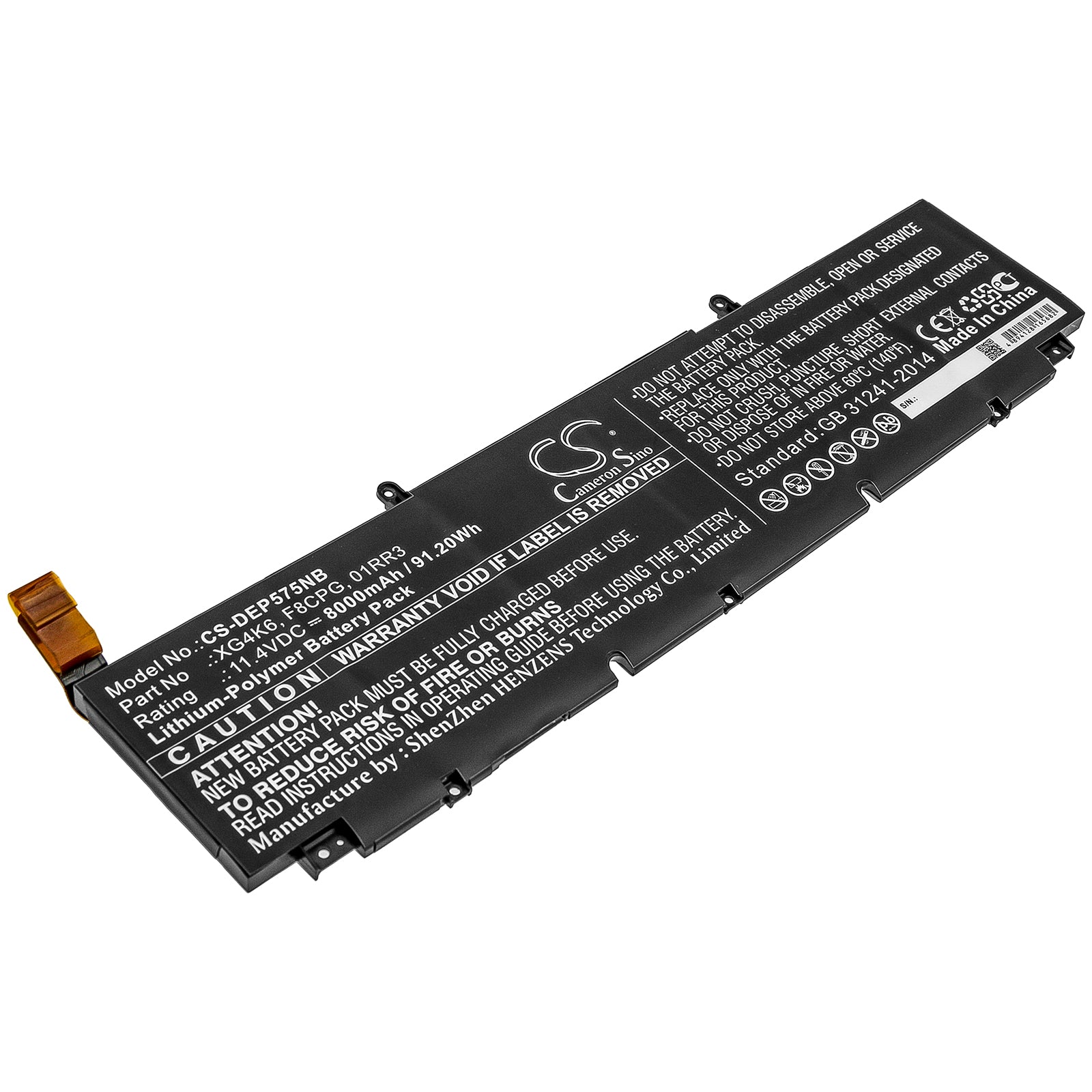 91.2Wh 8000mAh Laptop Battery - Dell Precision 5750 & XPS 17 9700 Series Replacement, 11.4V Li-Polymer