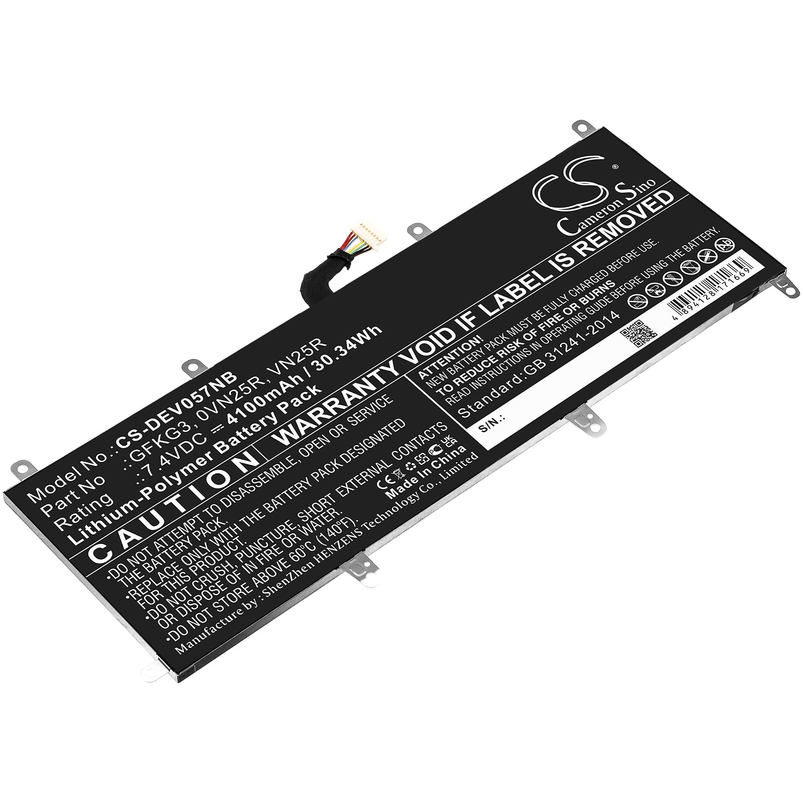 4100mAh Battery for DELL Venue 10 Pro 5056 Tablet - GFKG3, 0VN25R - 7.4V 30.34Wh Li-Polymer Replacement