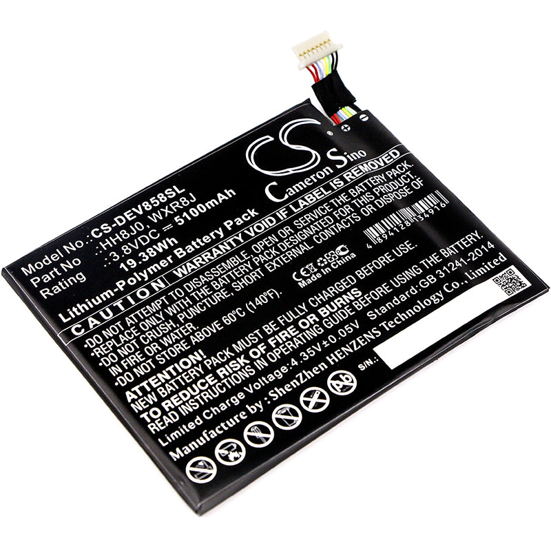 5100mAh Replacement Battery for DELL Venue 8 Pro 5855 Tablet - 3.8V Li-Polymer - HH8J0, WXR8J