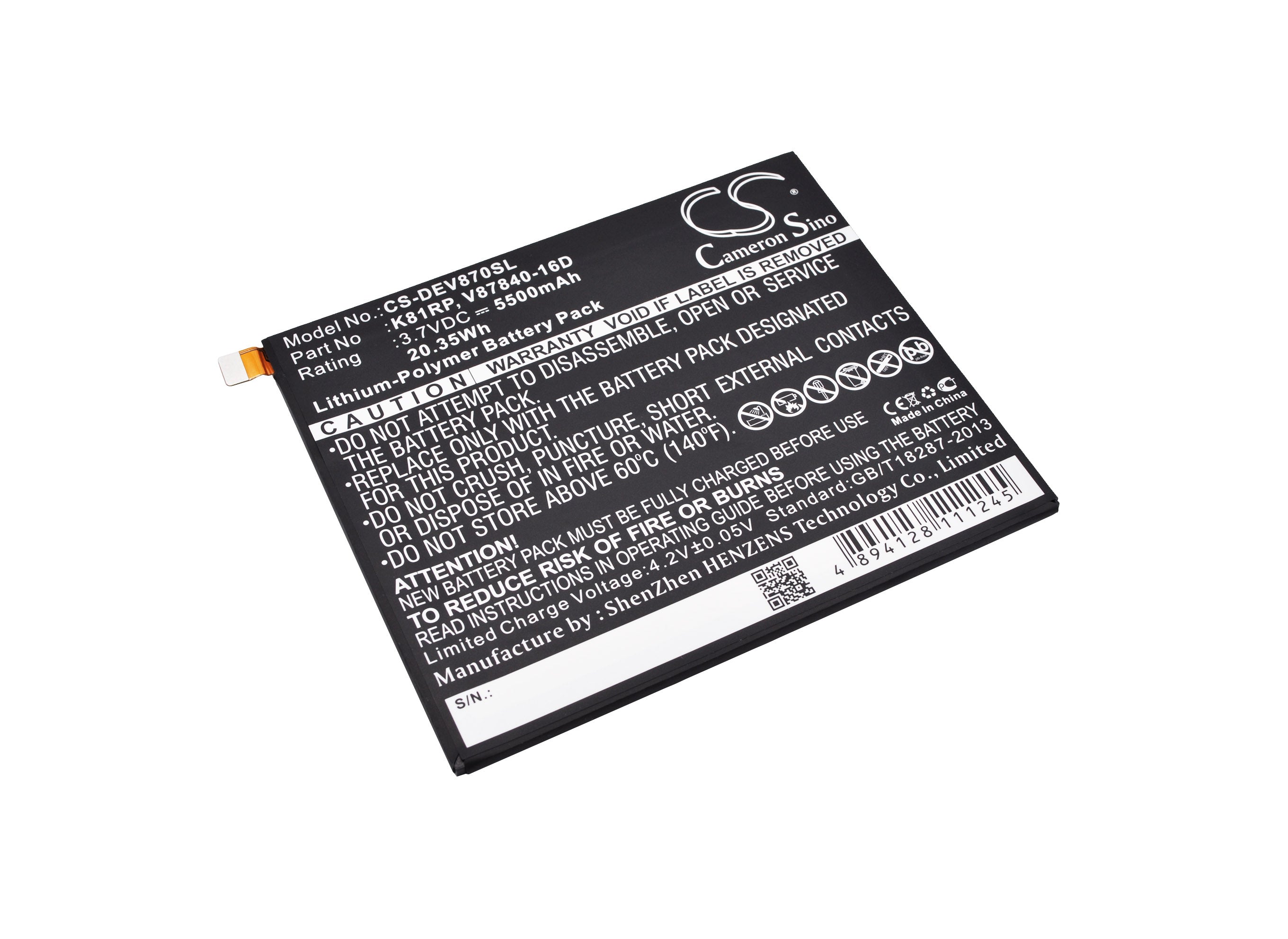 5500mAh Replacement Battery for Dell Venue 8 7000/7840 Tablet - 3.7V Li-Polymer (K81RP, 5PD40)