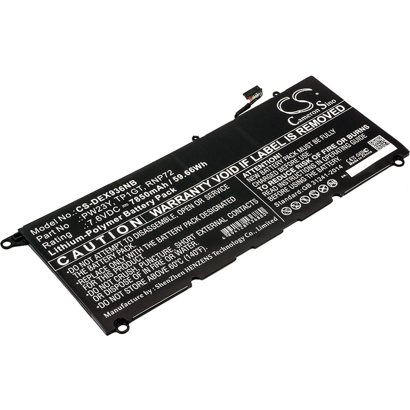59.66Wh 7.6V Battery for DELL XPS 13 9360 Series Laptop - High Capacity 7850mAh Li-Polymer Replacement