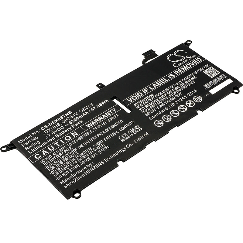47.88Wh 6300mAh Laptop Battery for DELL XPS 13 9370 - DXGH8, 0H754V, G8VCF Replacement