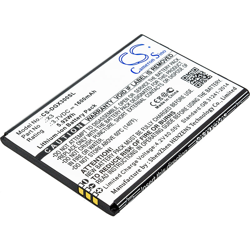 1600mAh Replacement Battery for Doogee X3 Smartphone - 3.7V Li-ion Power, 5.92Wh Capacity