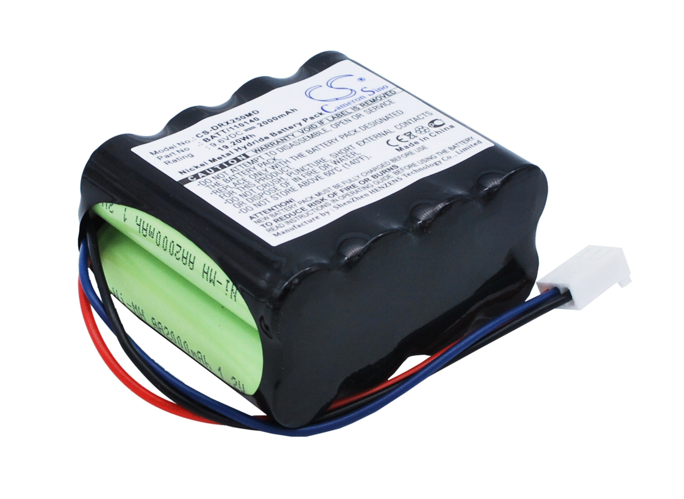 9.6V 2000mAh Ni-MH Battery for Dräger Oxipac 2500 Ventilator - Replacement for 120140, BATT/110140