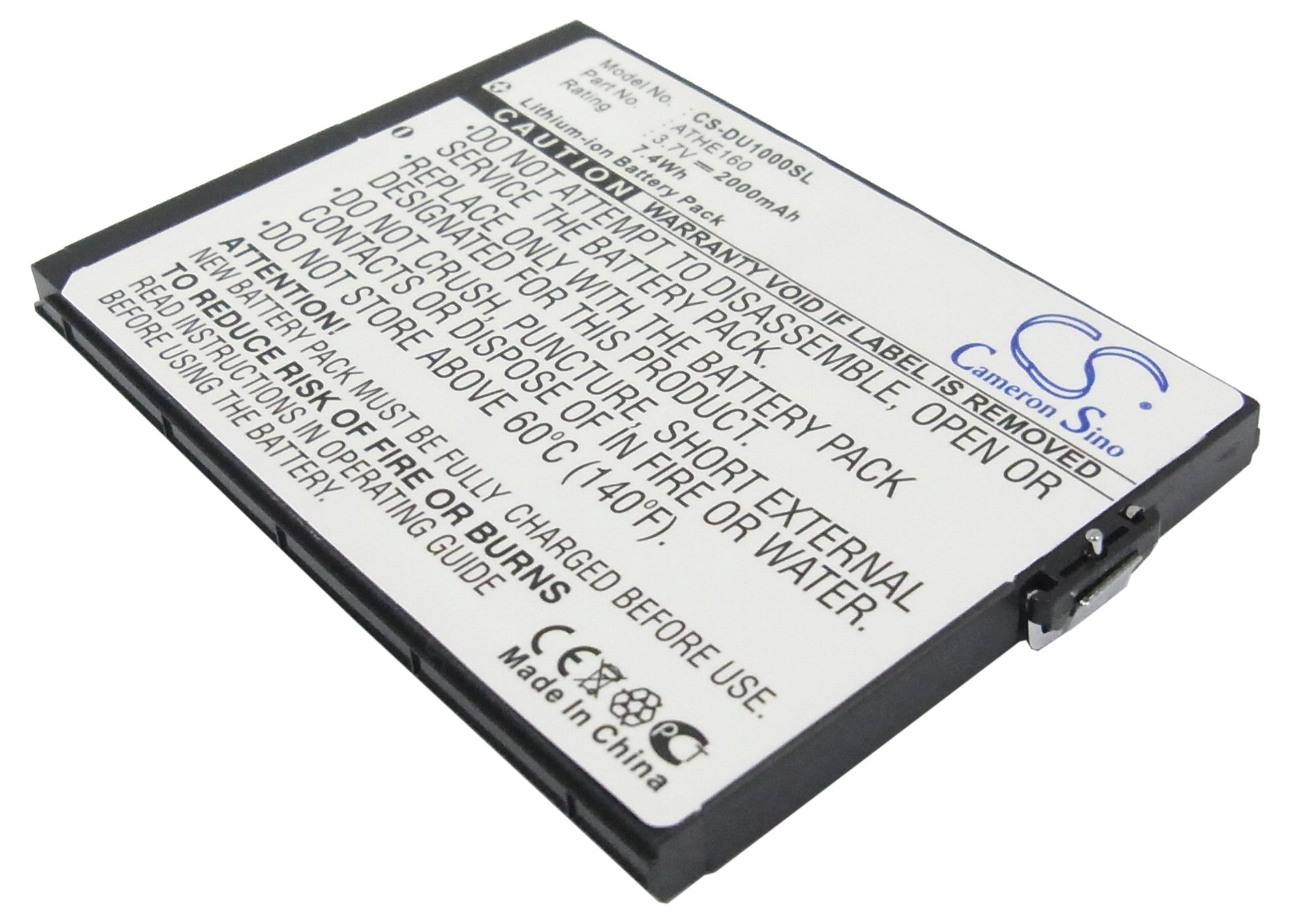 2000mAh Replacement Battery for HTC Advantage X7500 DOPOD U1000 - 3.7V 7.4Wh Li-ion - 73.39x54.60x5.50mm